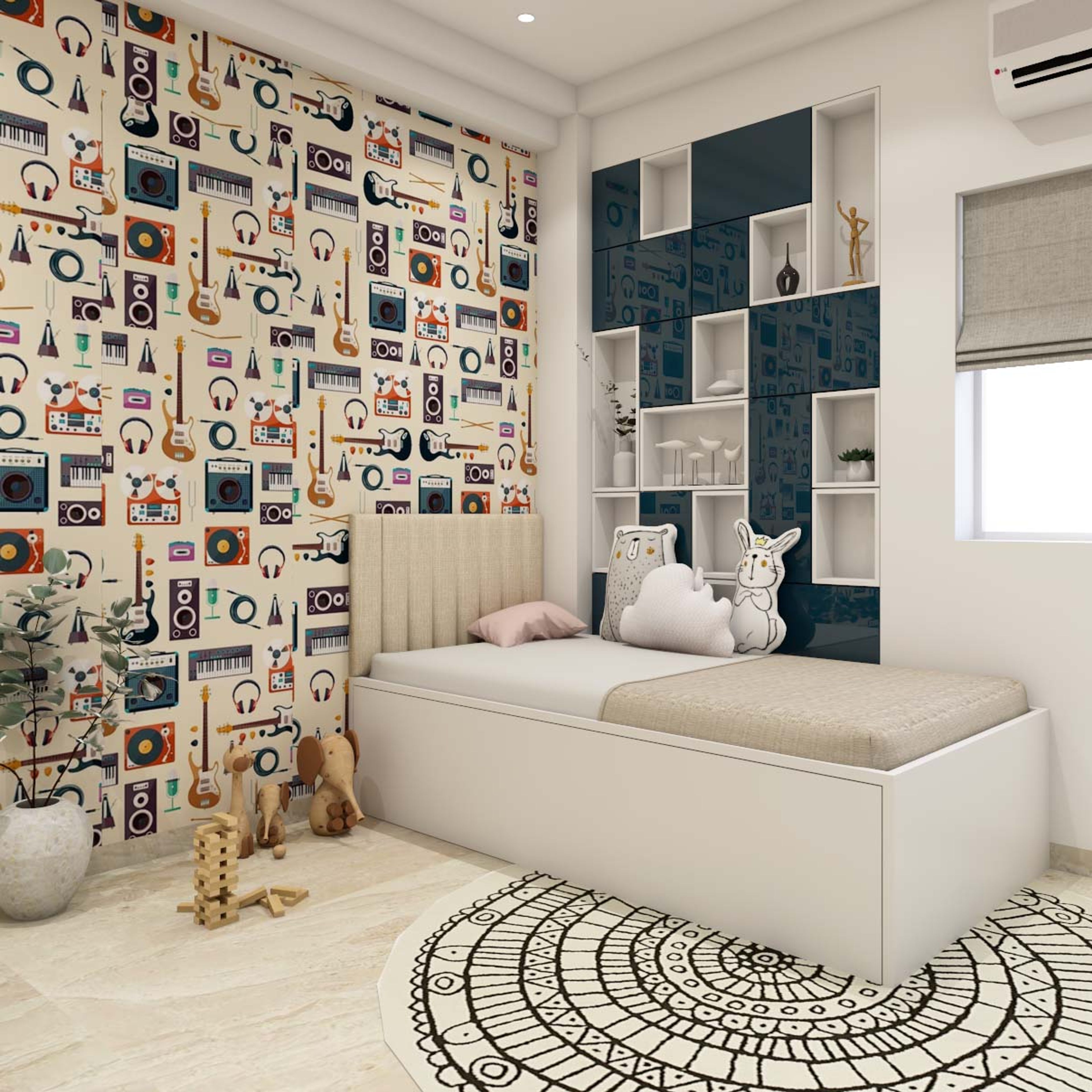 Blue and White Contemporary Kid's Bedroom Design