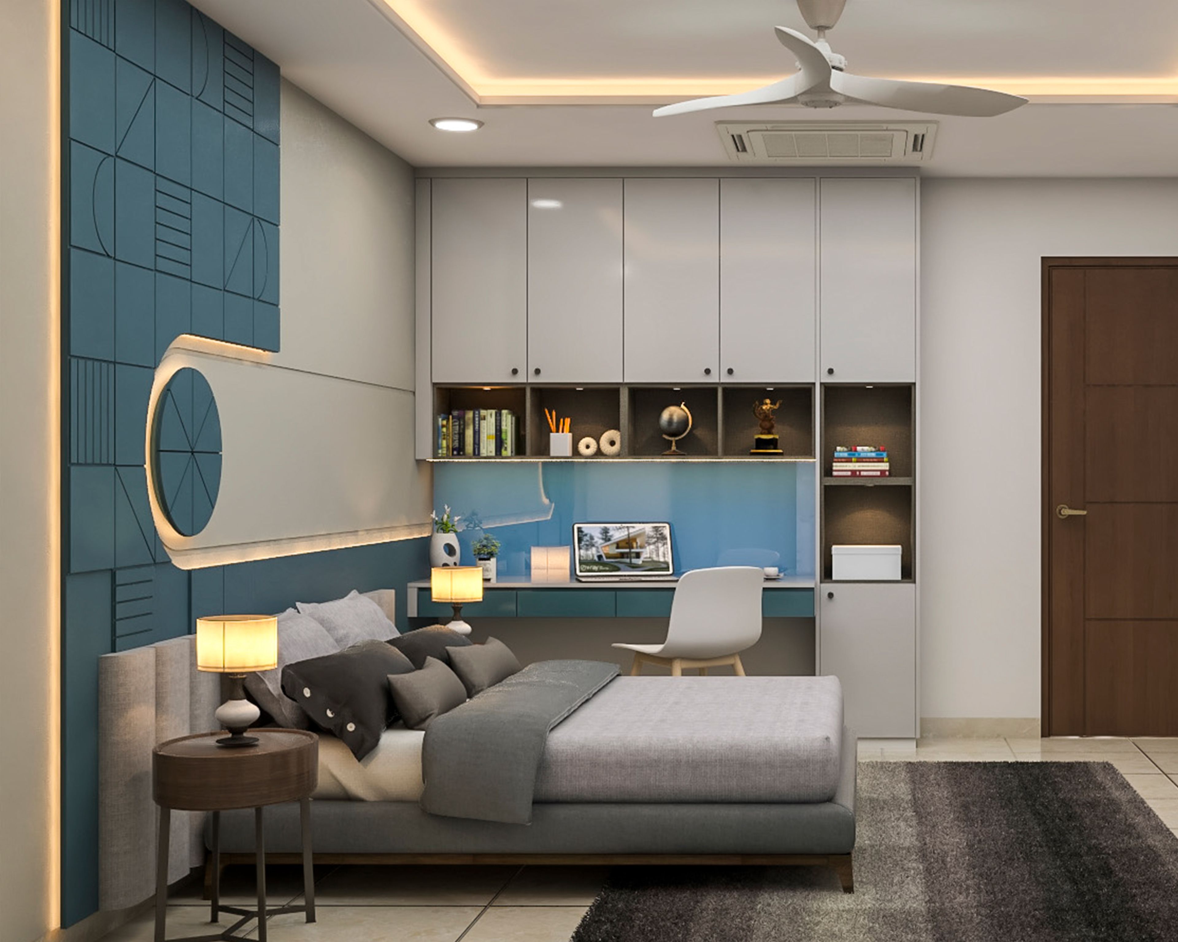 Blue-Themed Kid's Bedroom - Livspace