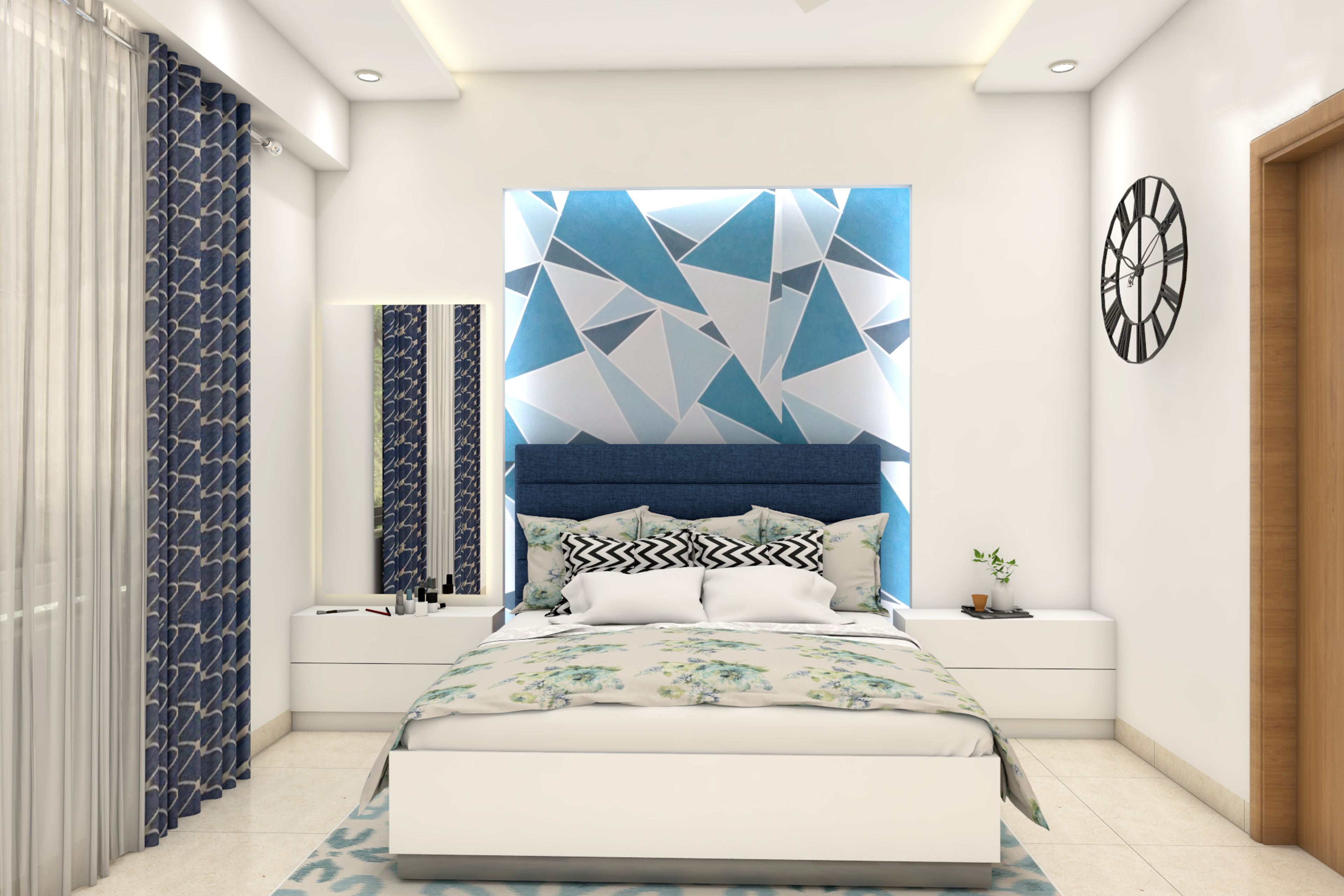 Modern Kid's Bedroom Design With Blue And White Accent Wall