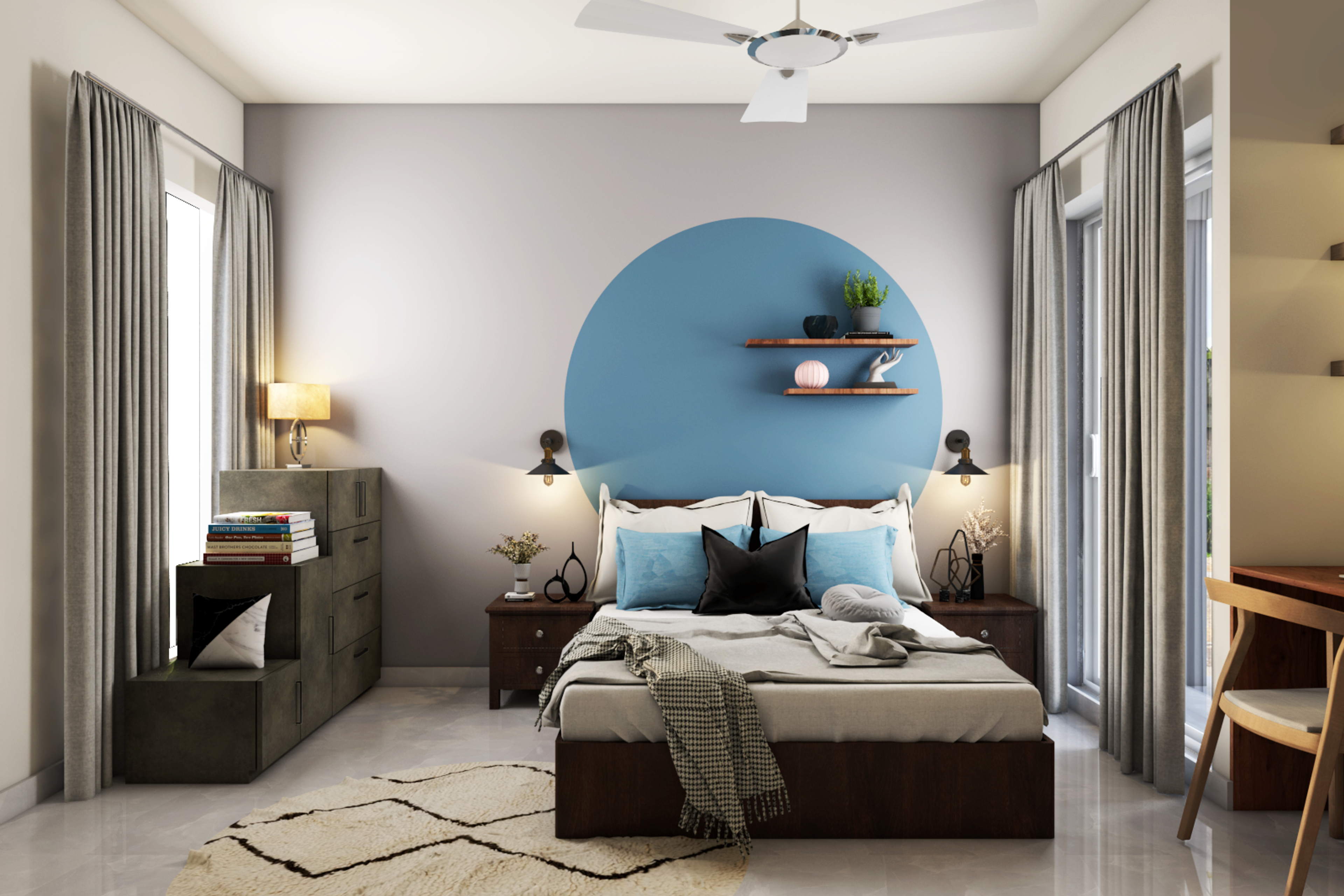 Blue Modern Kid's Bedroom Design With Study Desk