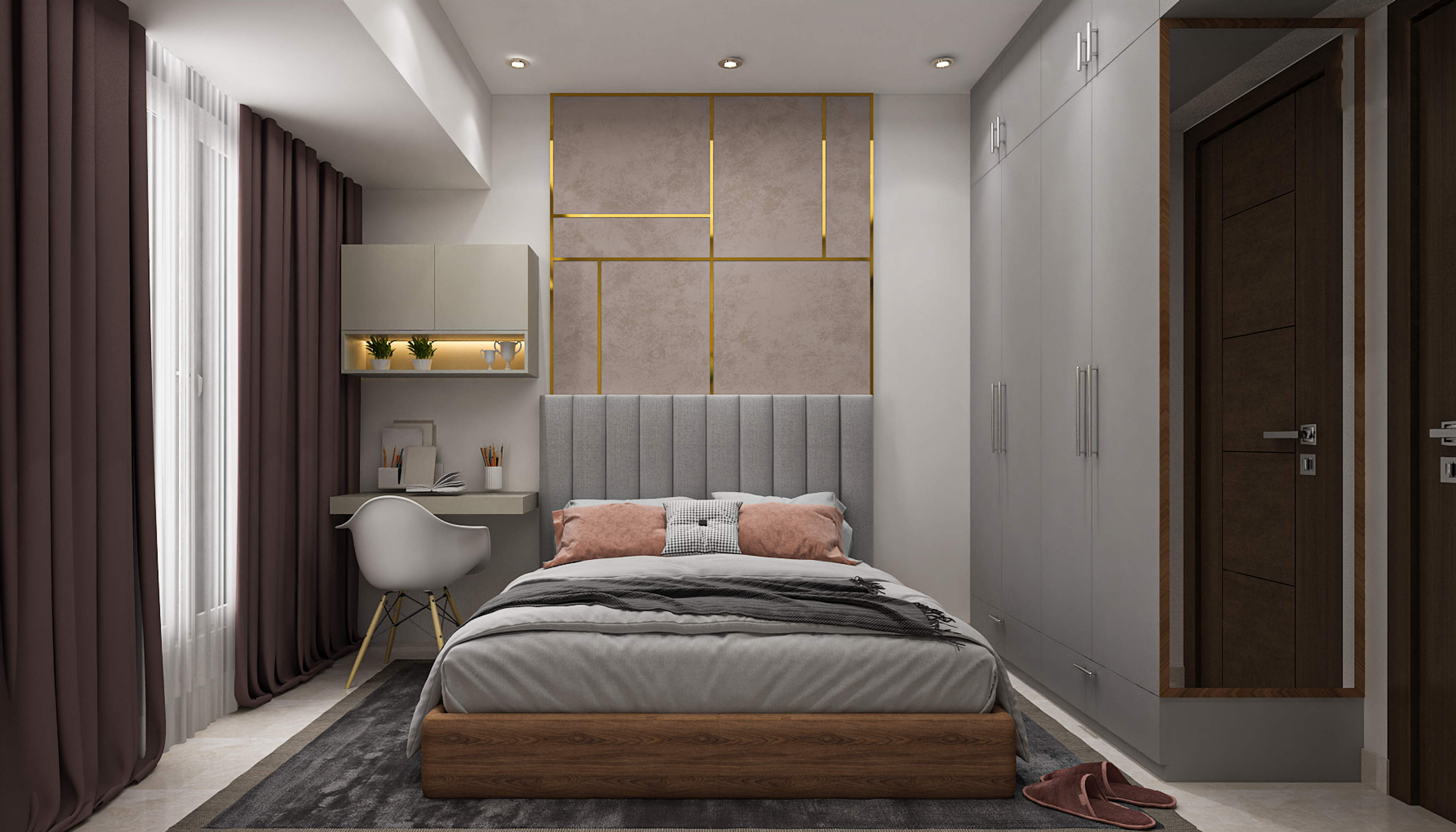 Spacious Kid's Bedroom Design With Study Desk