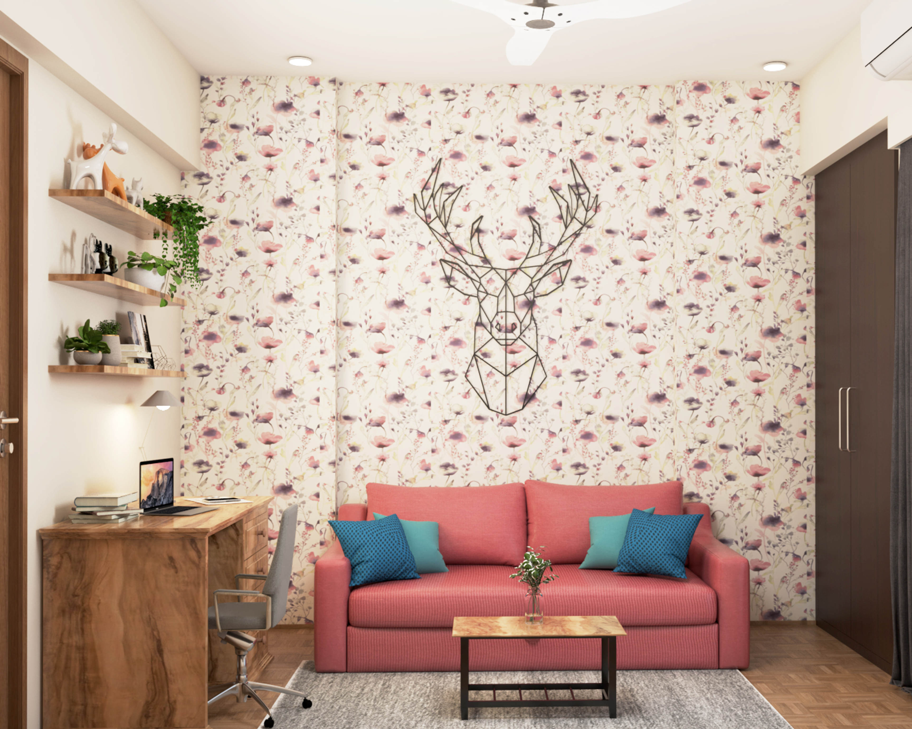 Modern Kid's Bedroom Design With Pink Sofa-Cum-Bed