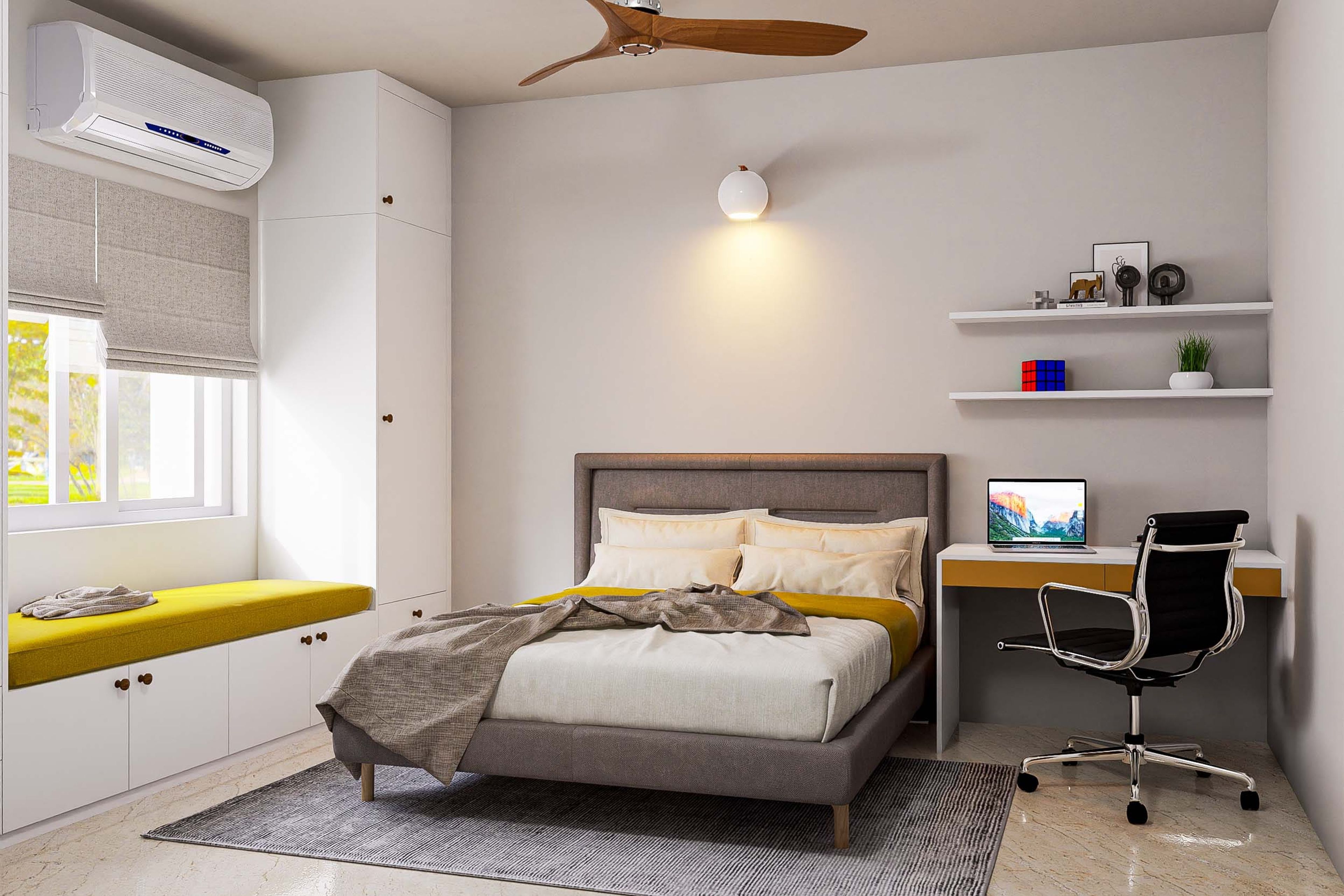 Spacious Kid's Bedroom Design With Window Seater