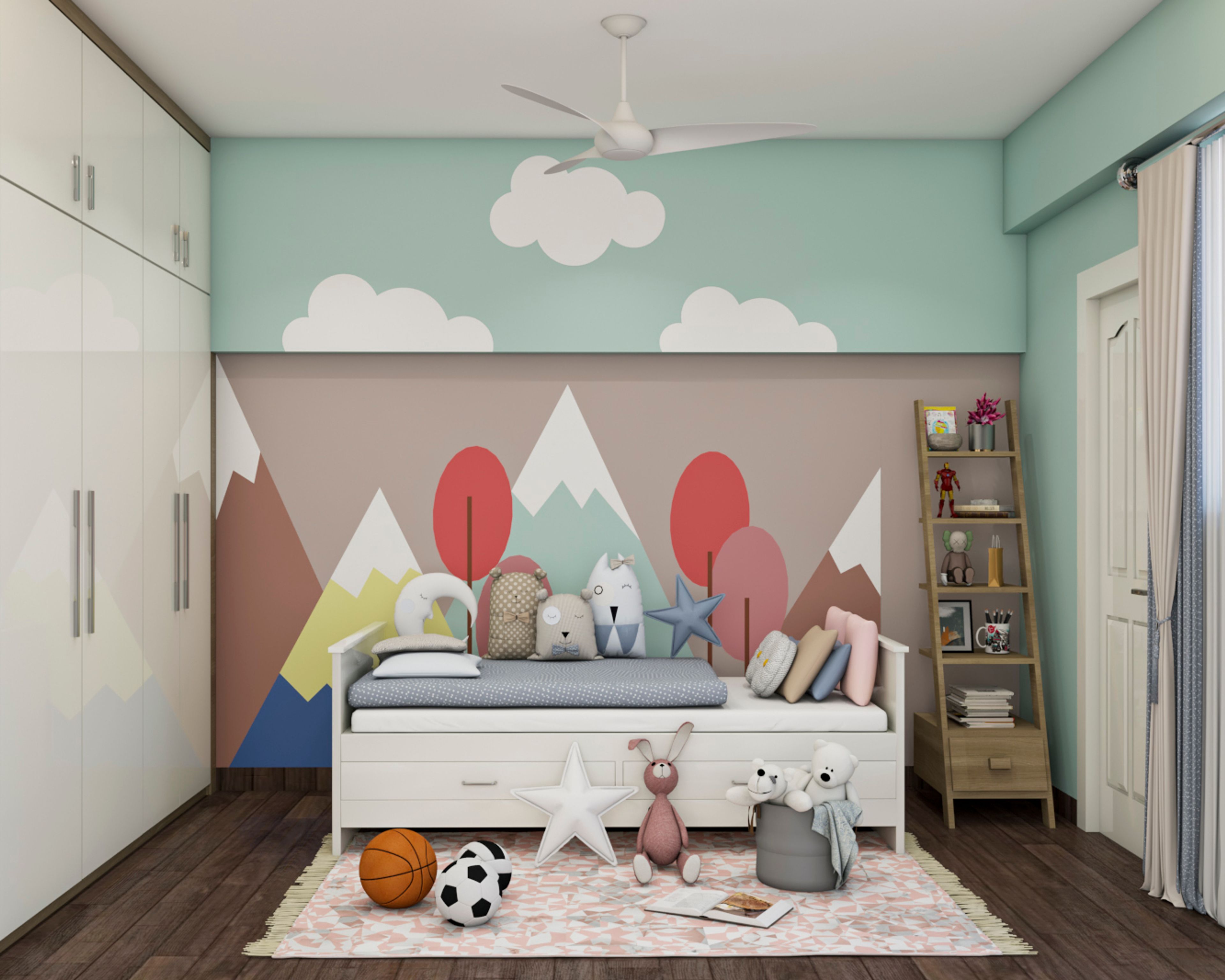 Modern Kid's Bedroom Design With White Storage Bed