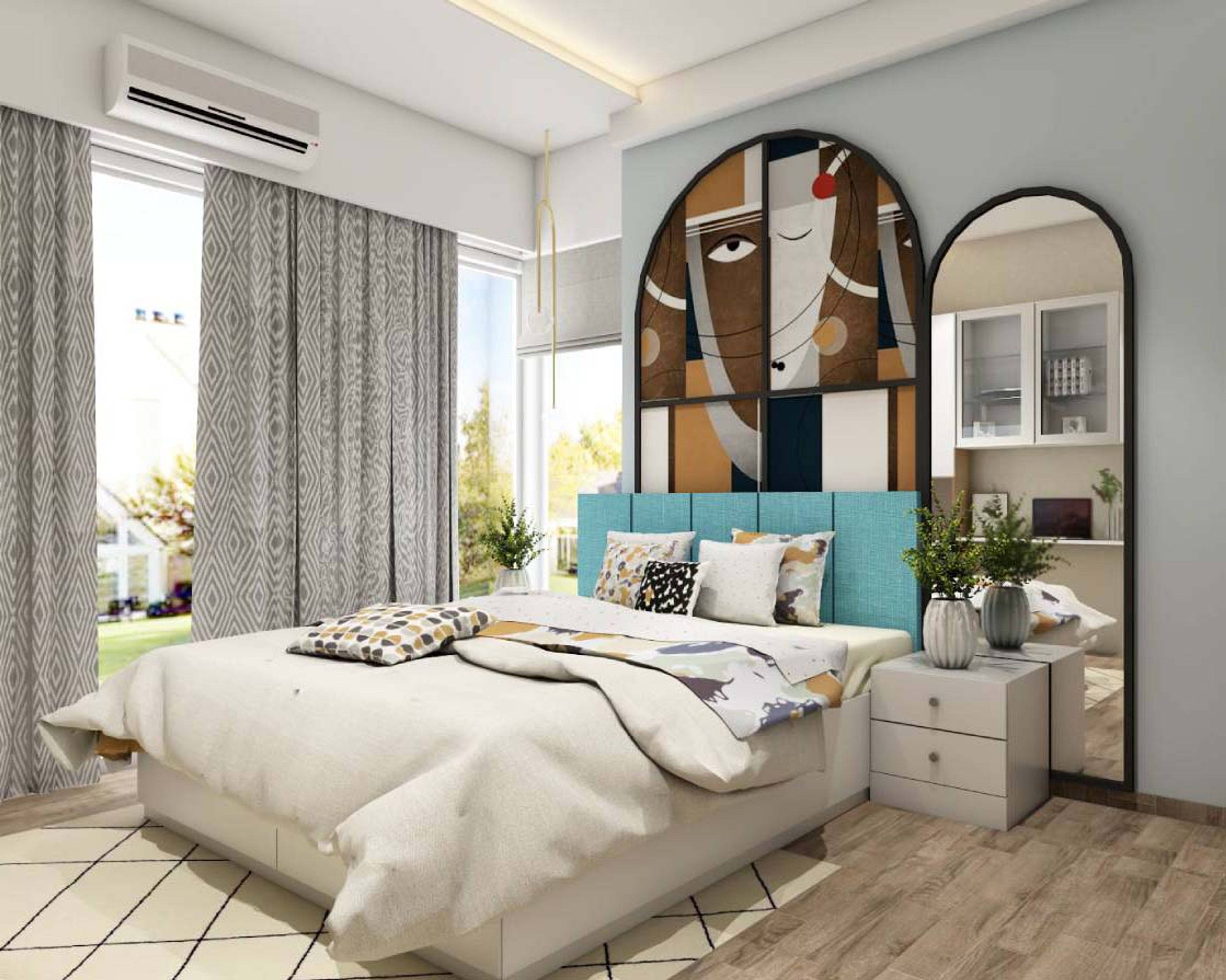 Compact Kid's Bedroom Design With Arched Colour-Blocked Accent Wall