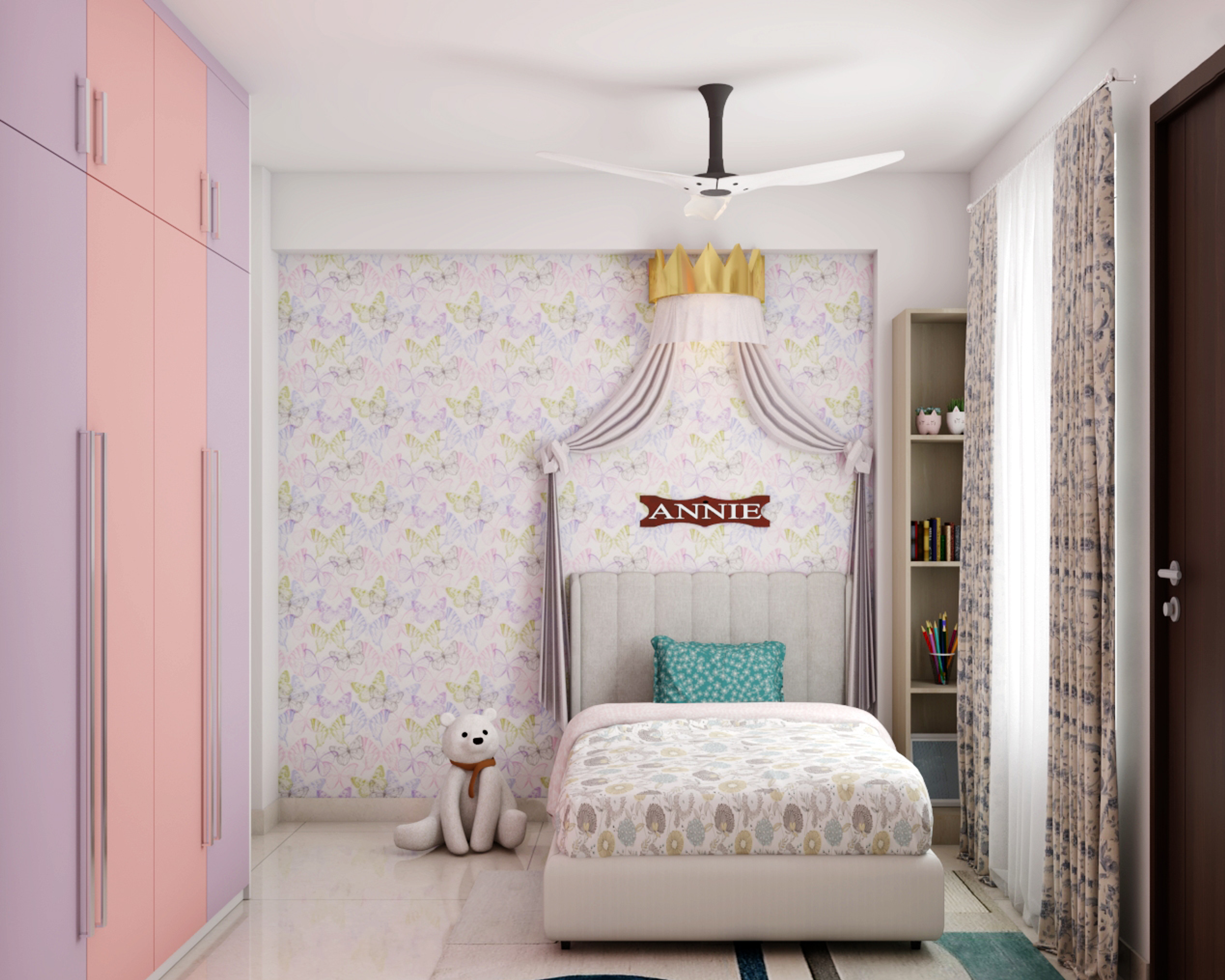 Modern Spacious Kid's Bedroom Design With Wardrobe And Loft