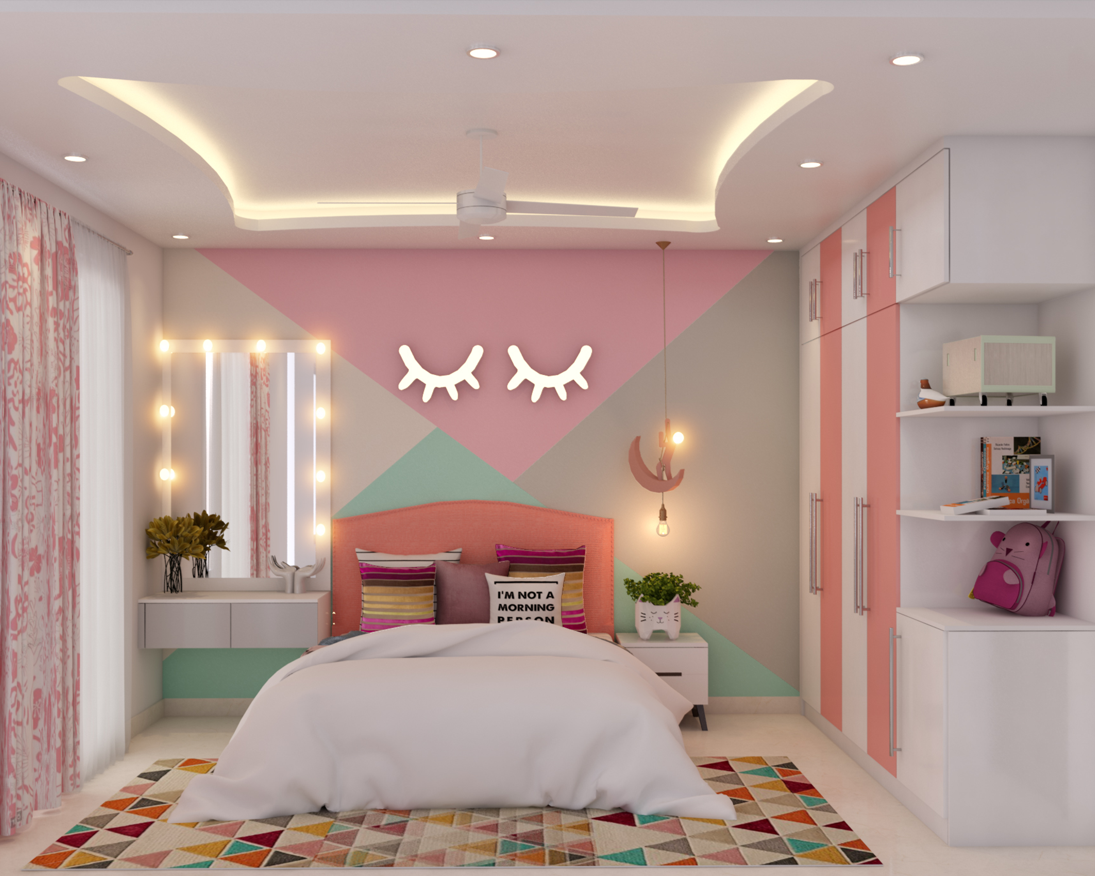Modern Spacious Kid's Bedroom Design With Colourful Interiors