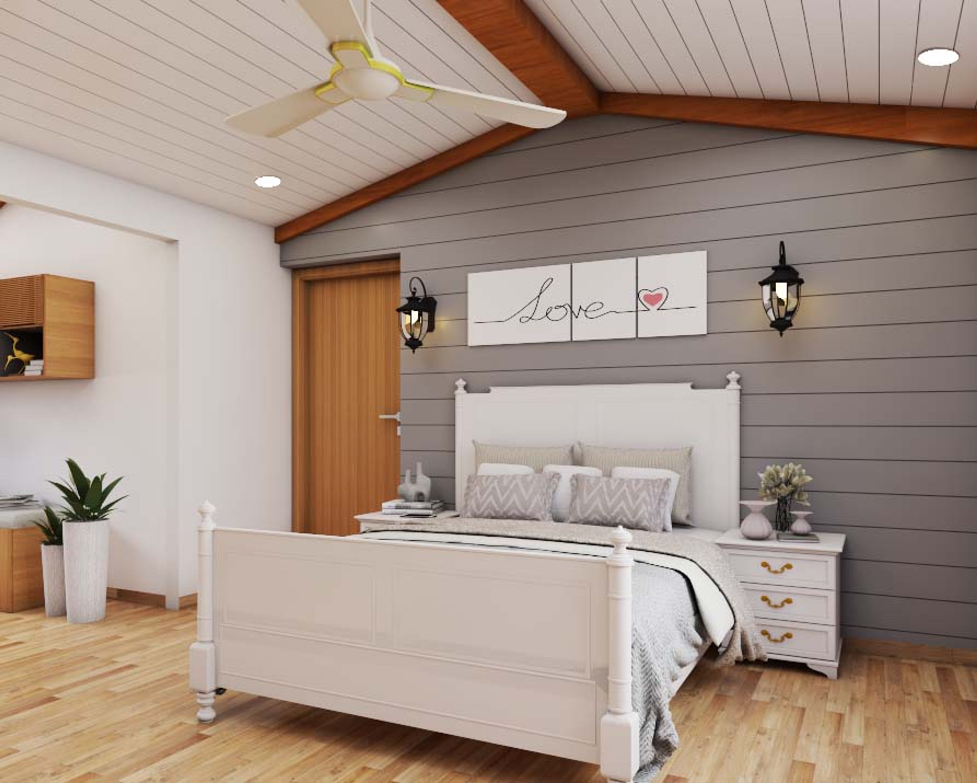 Industrial Kid’s Bedroom Design With Grey Accent Wall