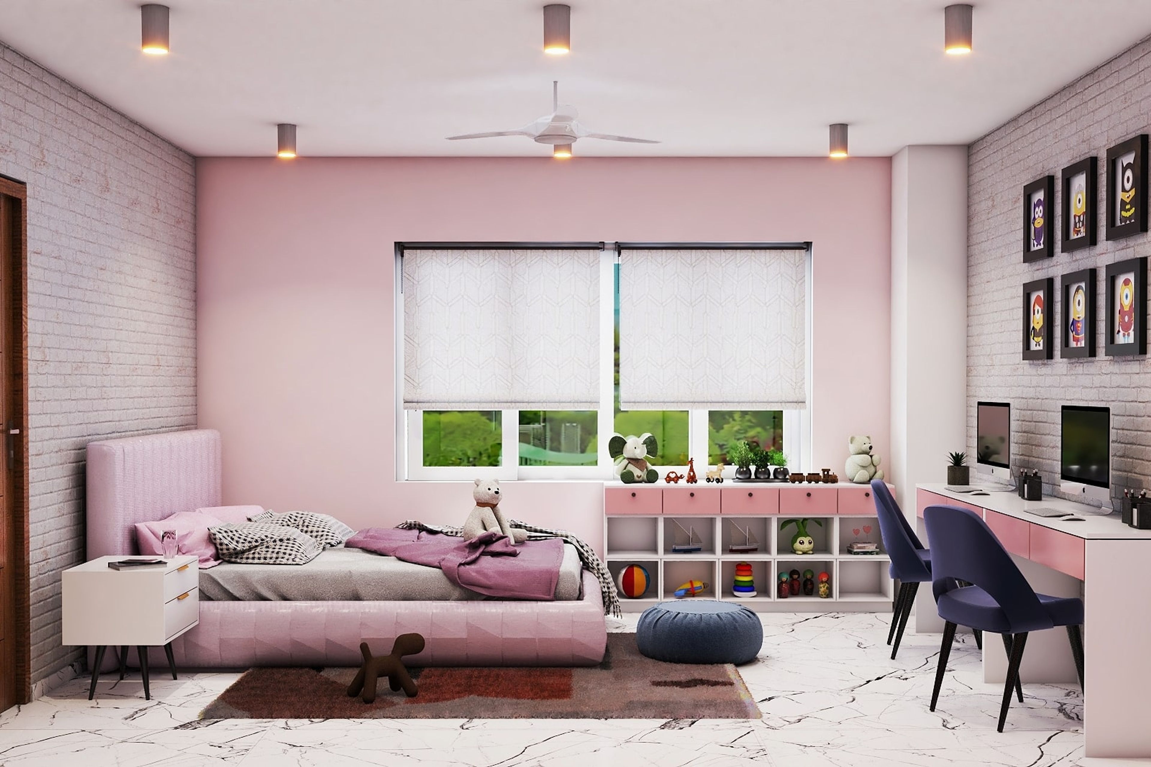 Pink And White Contemporary Kid's Bedroom Design