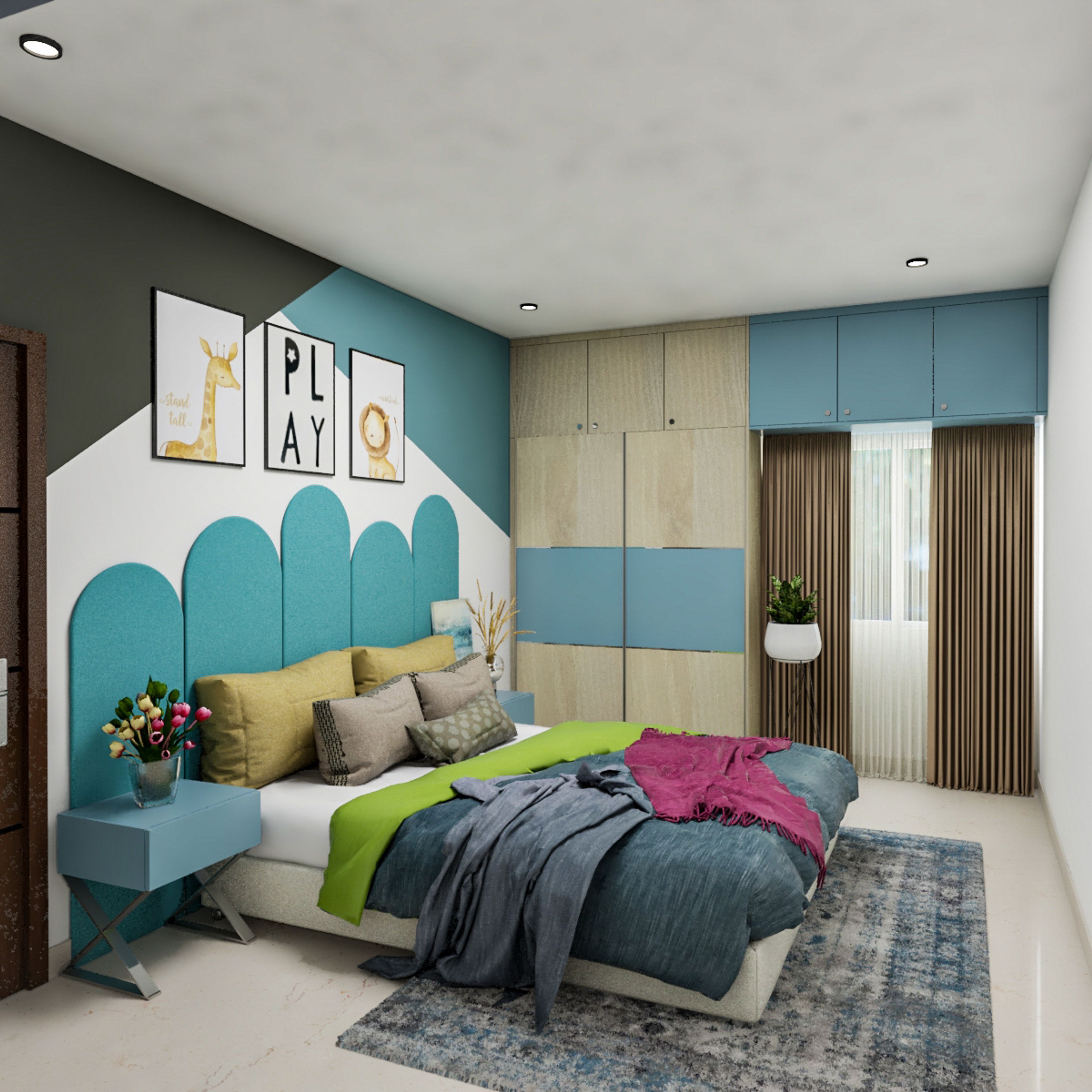 Modern Kid's Bedroom Design With Colourful Accent Wall