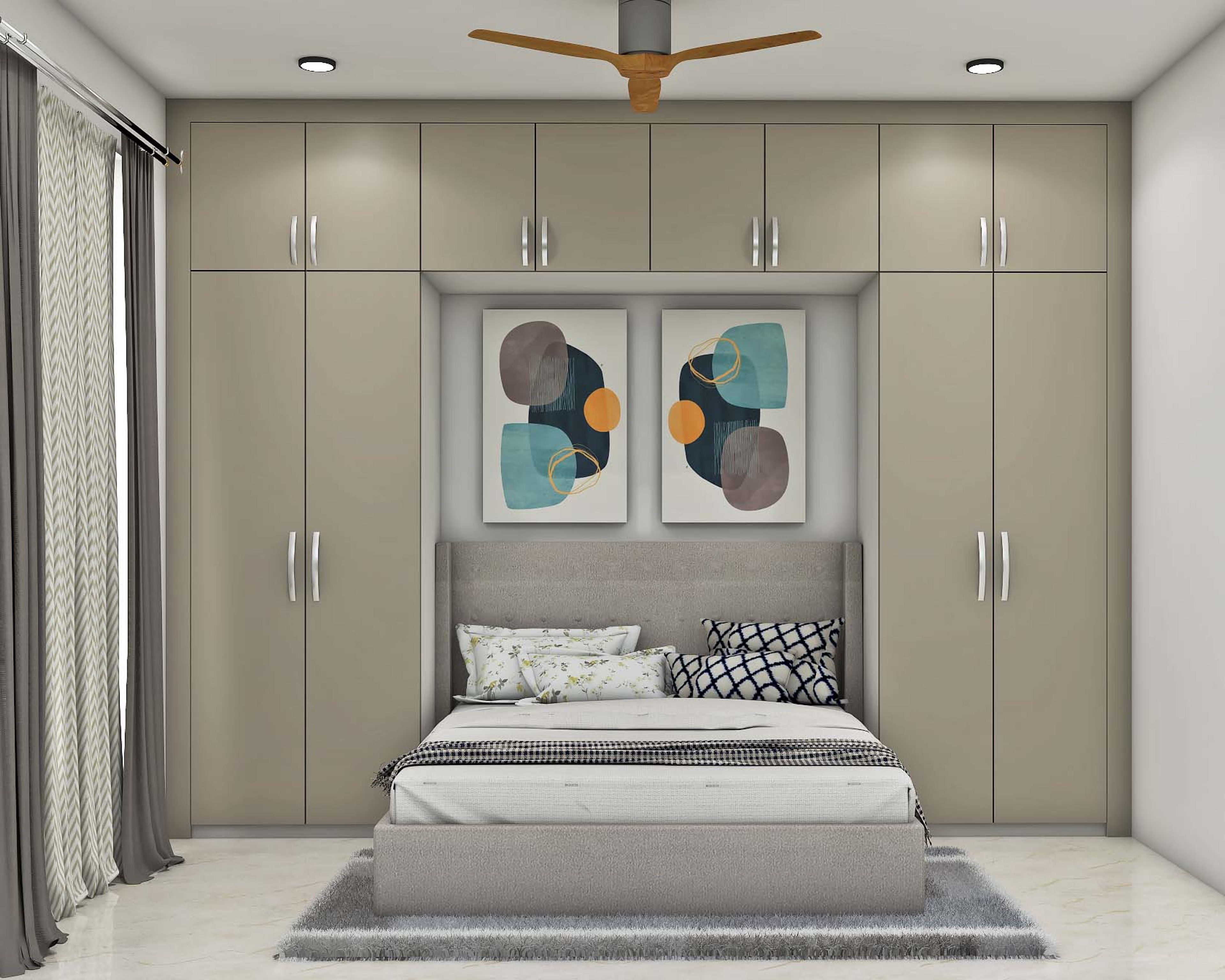 Contemporary Kid's Bedroom Design With Beige Wardrobe