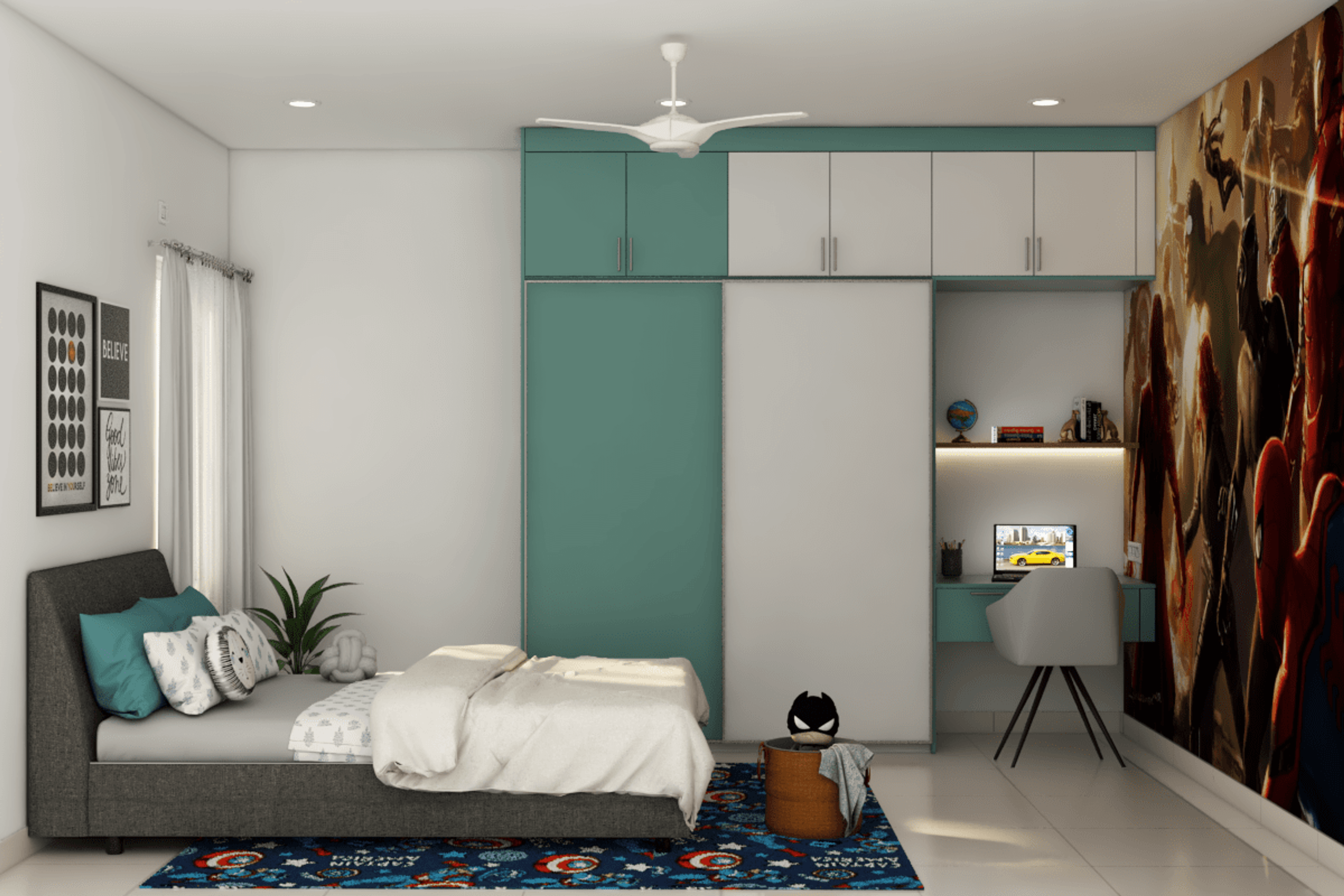 Modern Kid's Bedroom Design With Sliding Wardrobe