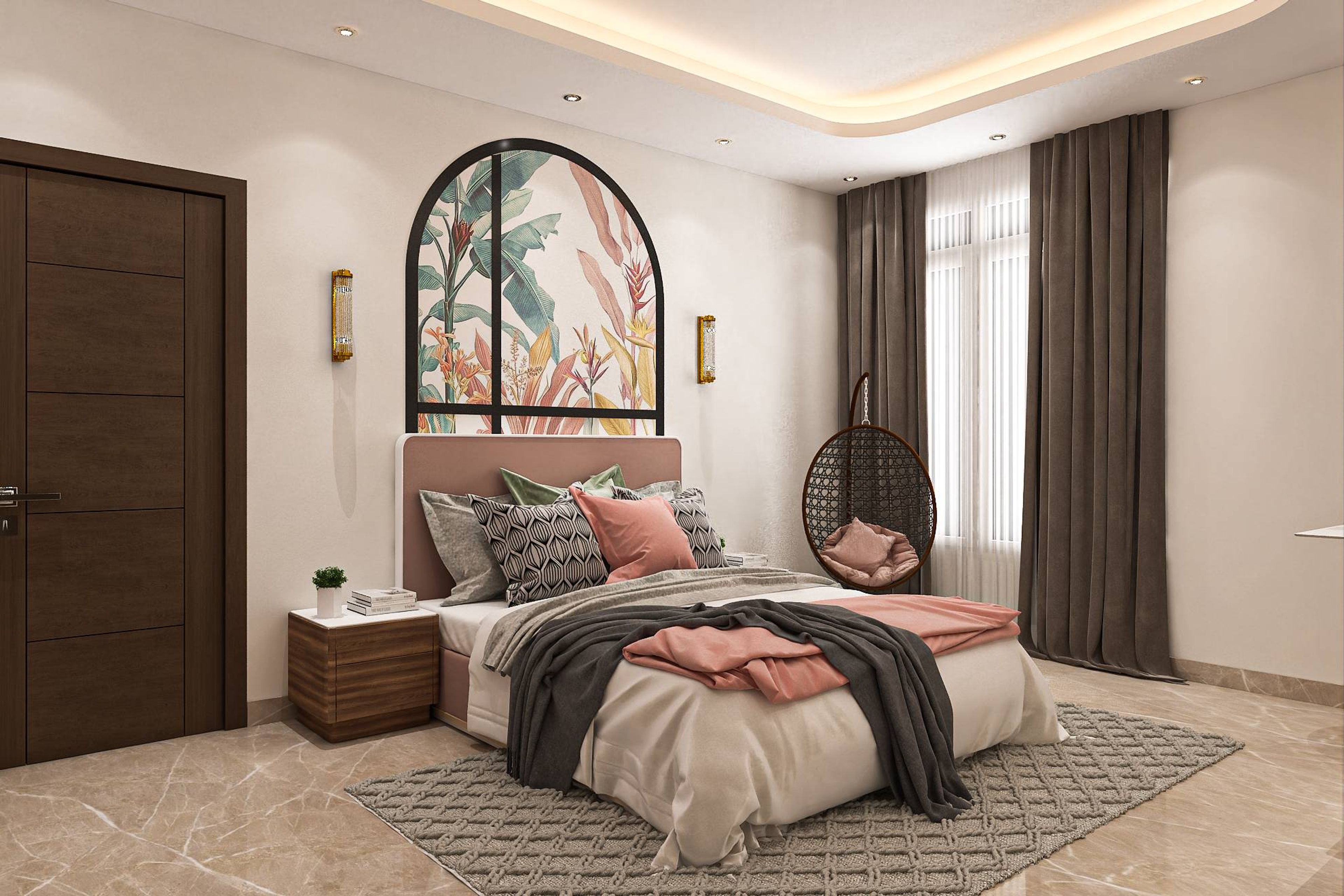 Contemporary Kid's Bedroom With Pink Double Bed