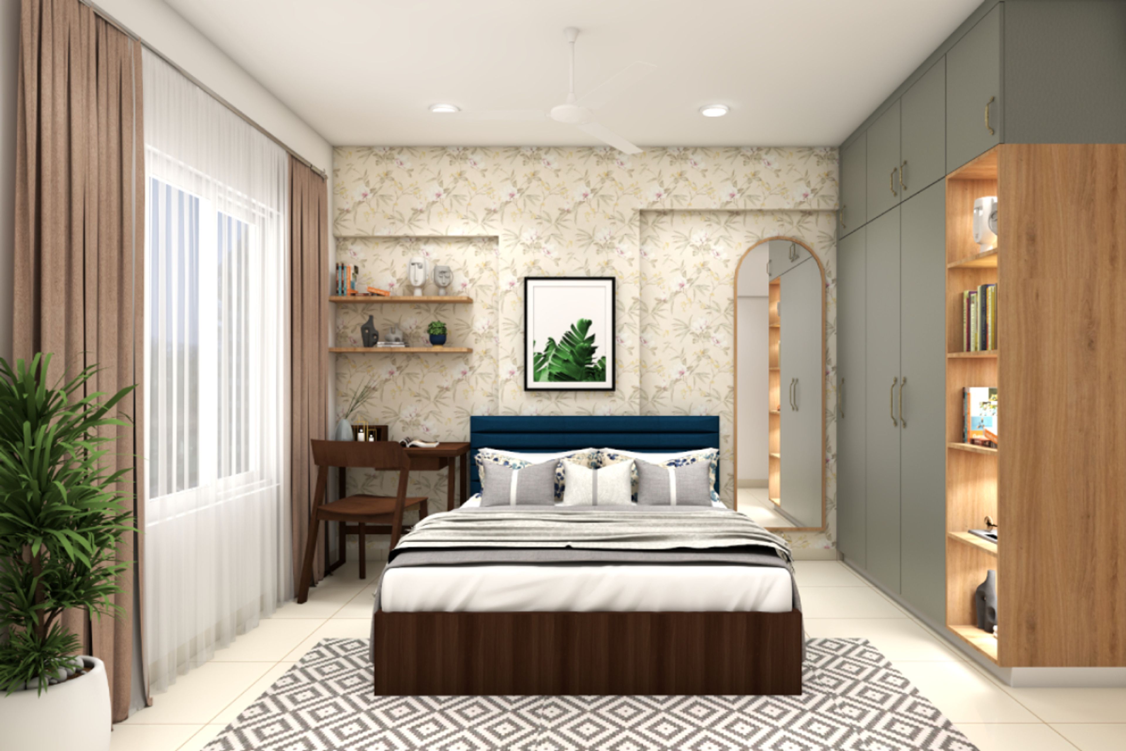Modern Kid's Bedroom Design With Floral Wallpaper