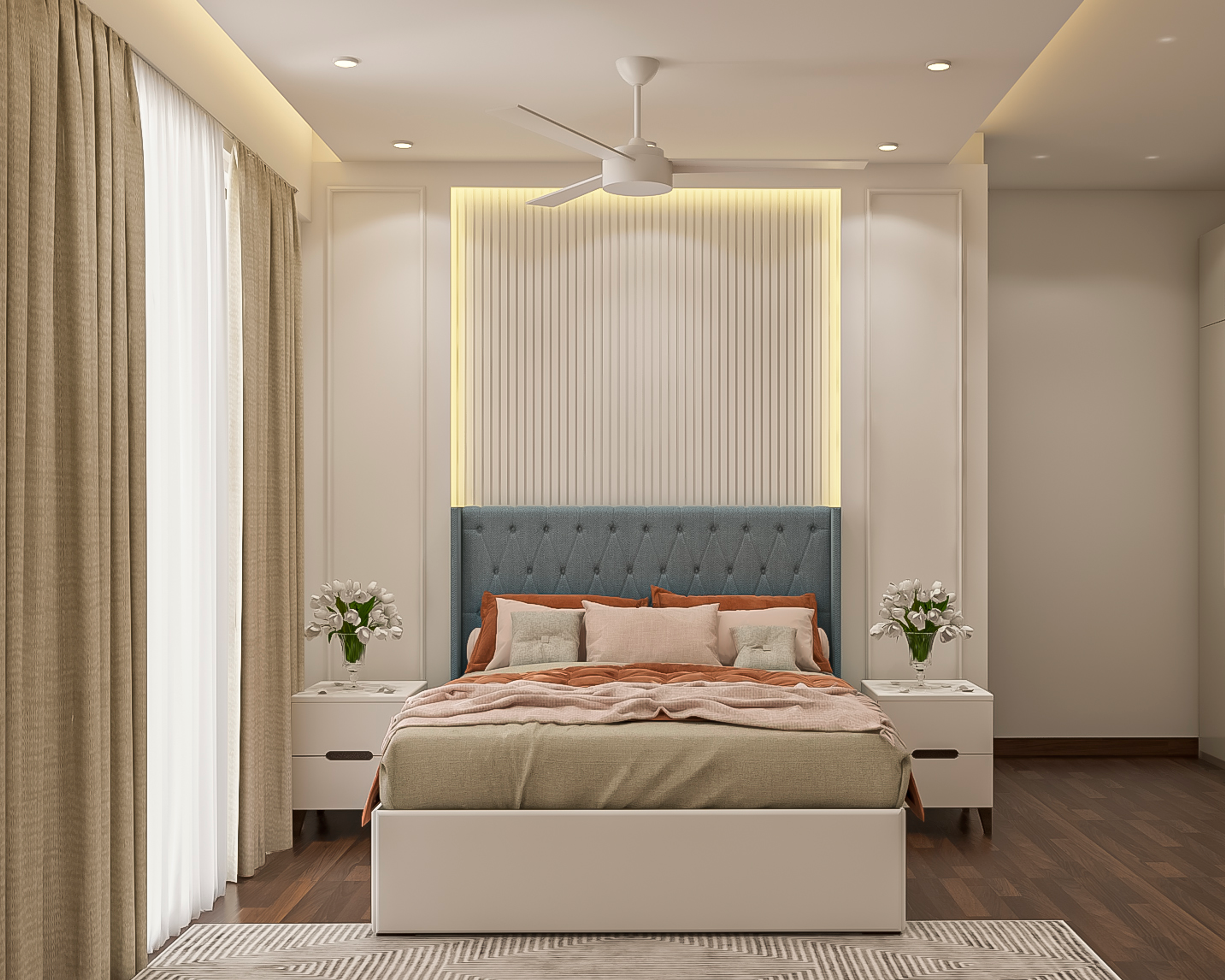 Contemporary Kid's Bedroom Design With White Fluted Panels And Trims