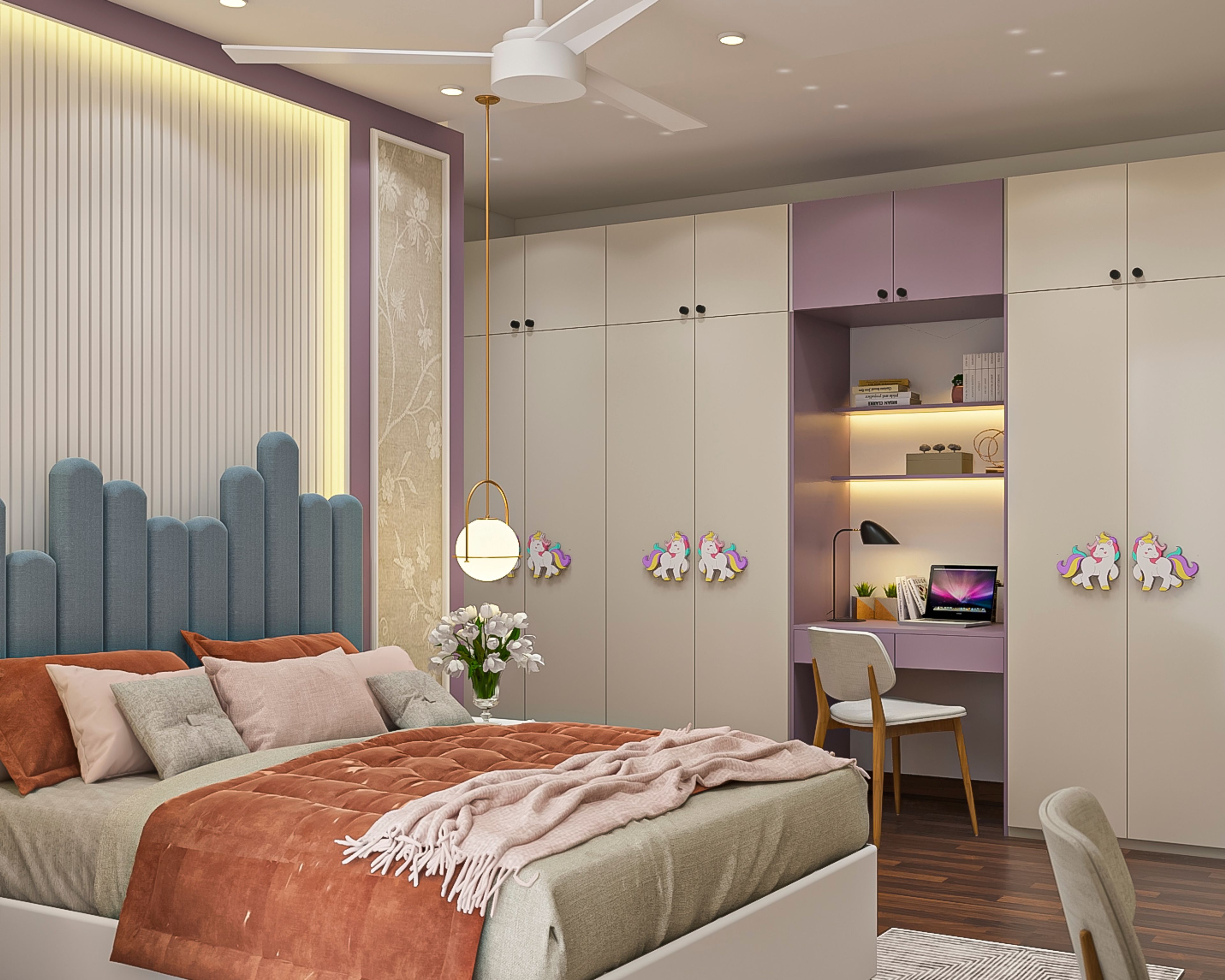 Purple Themed Kid's Bedroom - Livspace