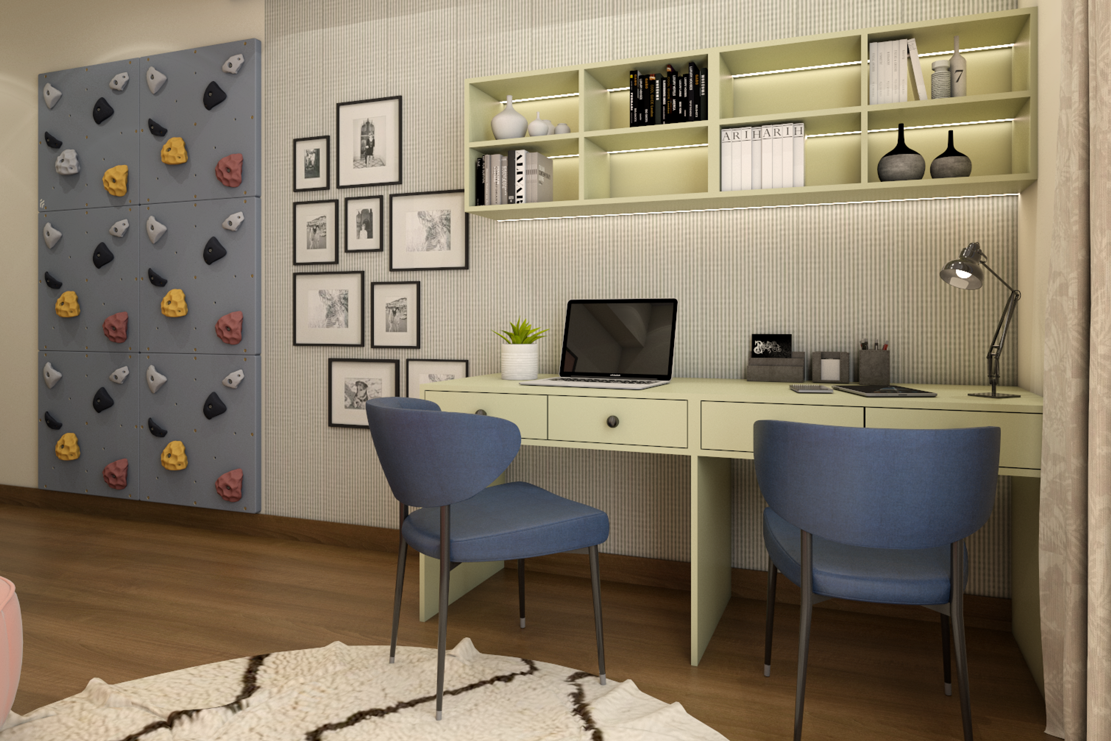 Modern Kid's Bedroom Design With Rock Climbing Wall