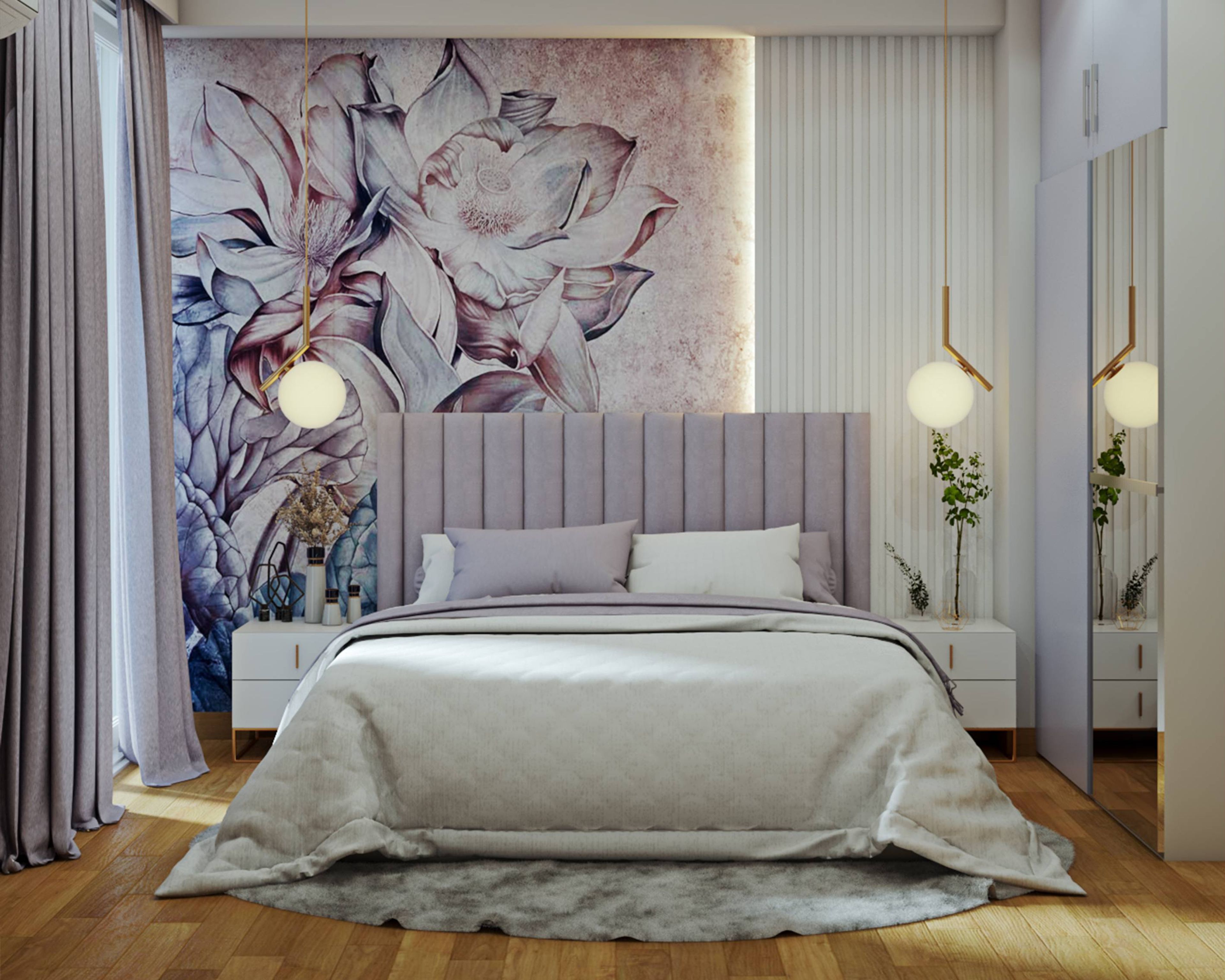 Spacious Floral Themed Kid Room Design For Girls With Modern Decor