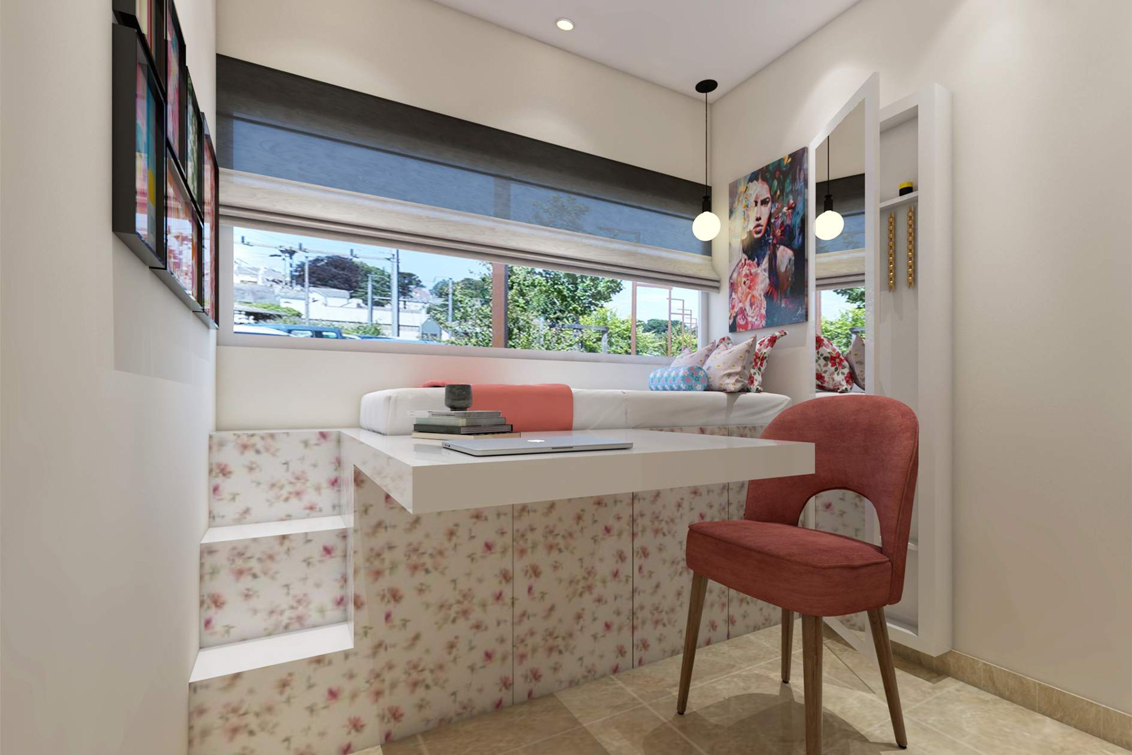 Compact Kid's Room Design For Girl With 3-Tiered Bed