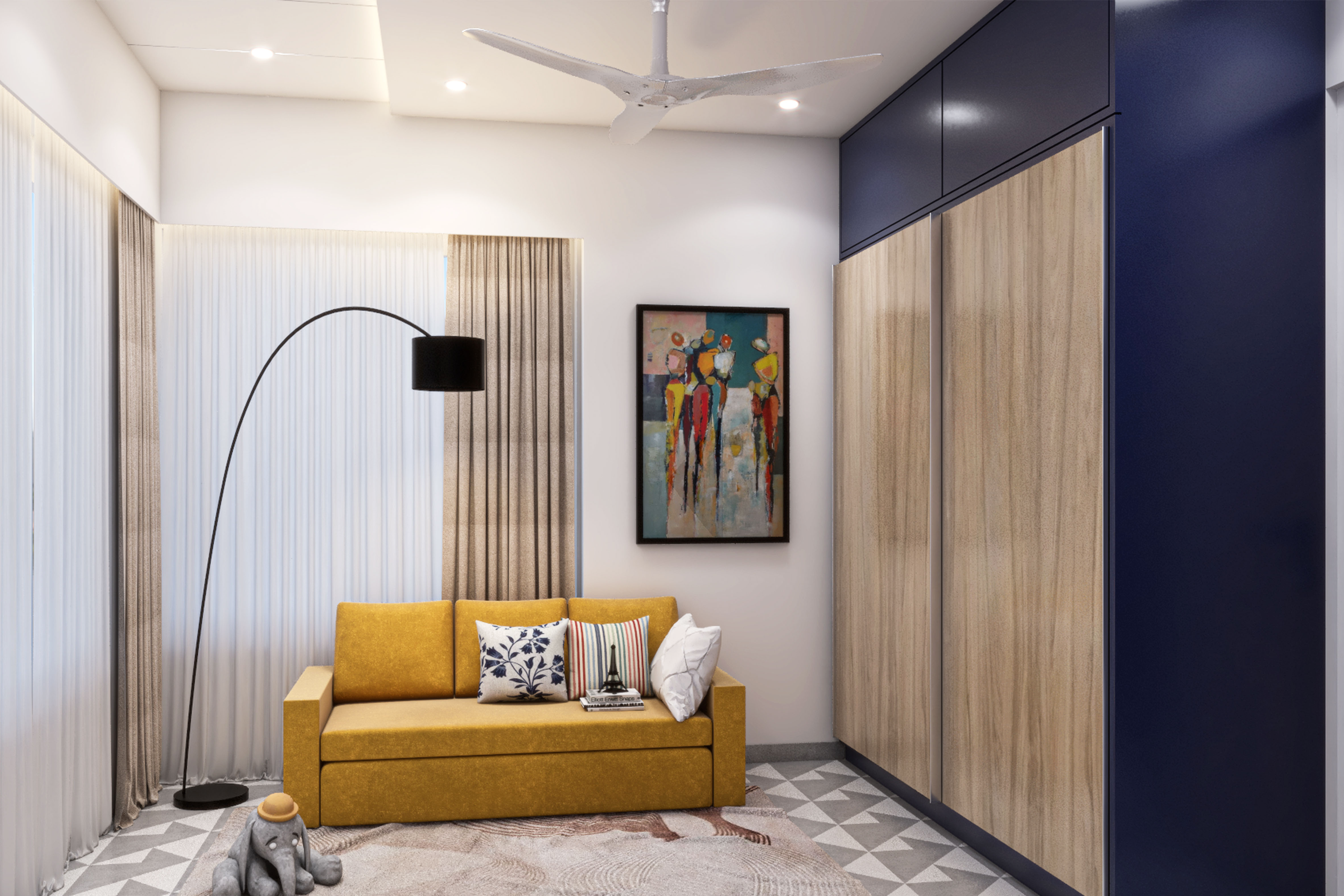 Modern Kid's Bedroom Design With Blue Wardroe