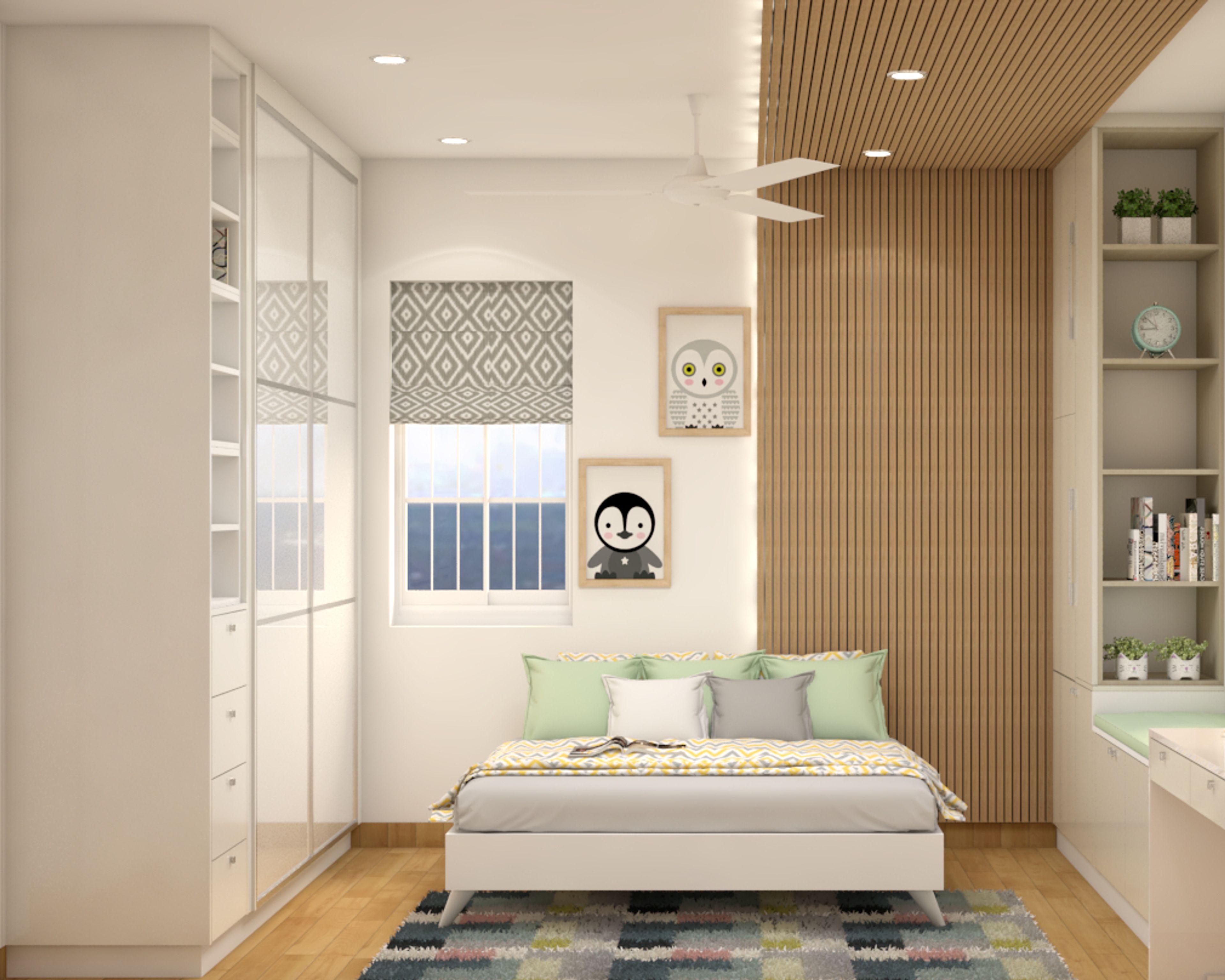 Modern Kid's Bedroom Design With White Wardrobe