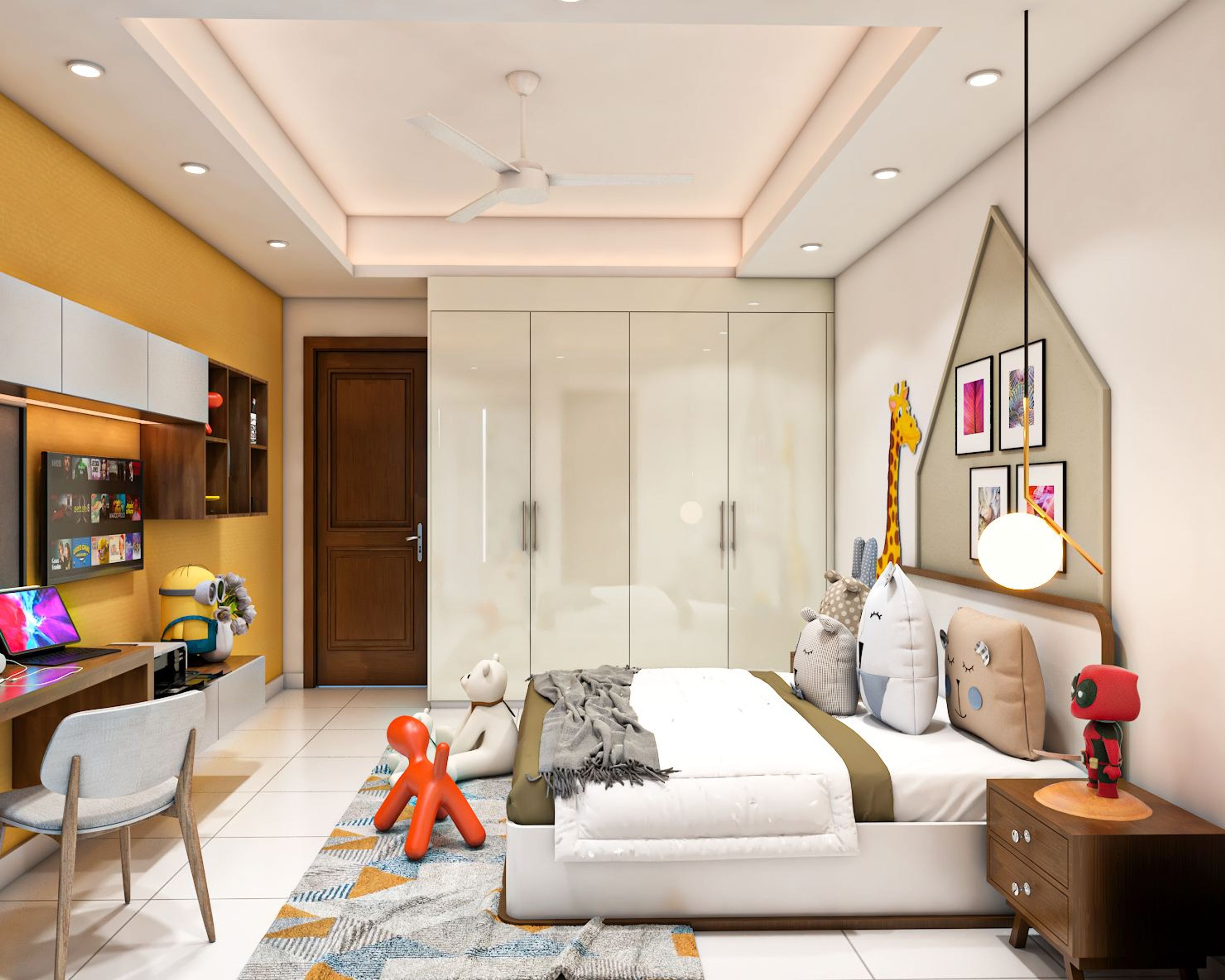 Spacious Kid's Bedroom Design With LED Lighting