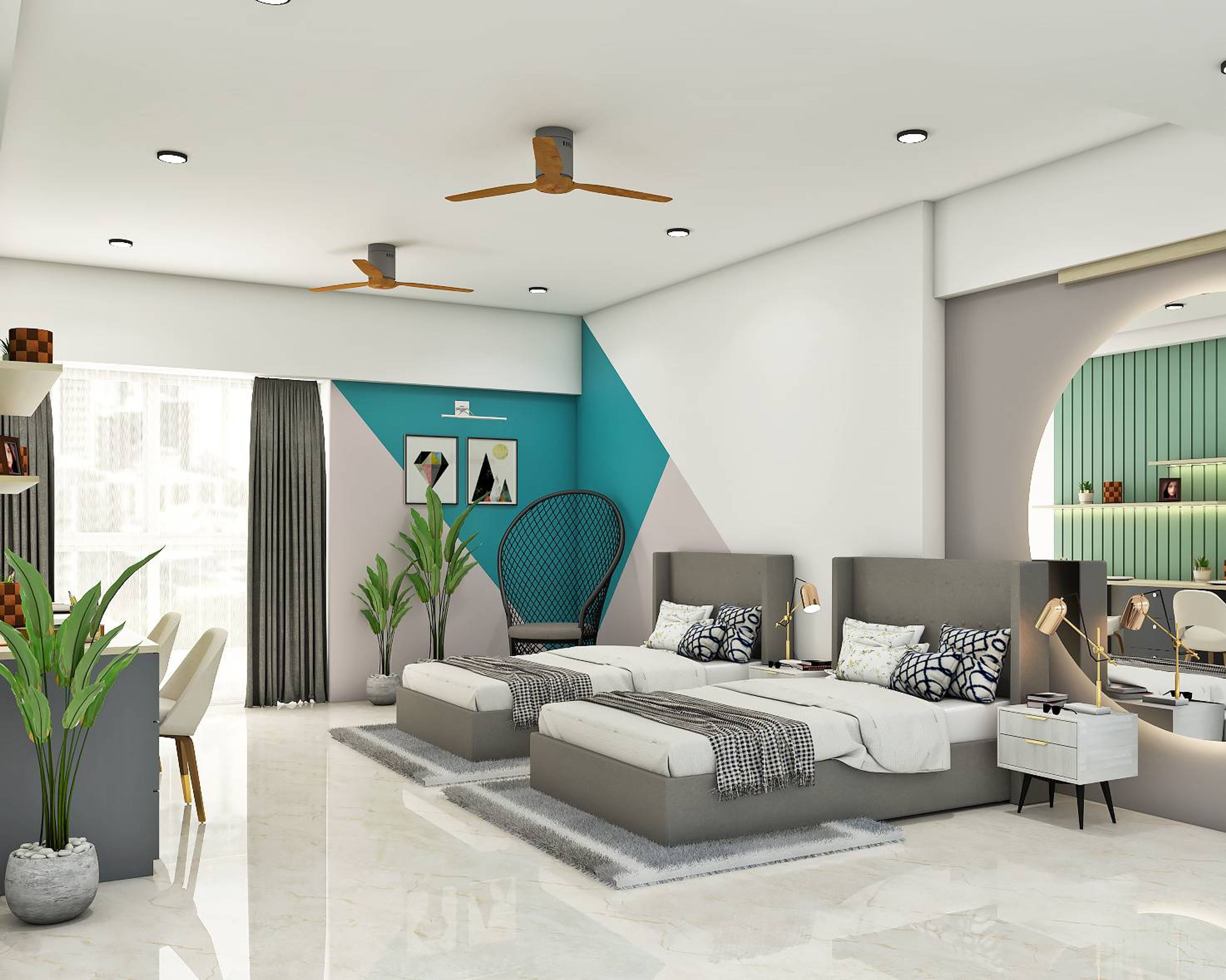 Modern Kid's Bedroom Design With Grey Twin Bed