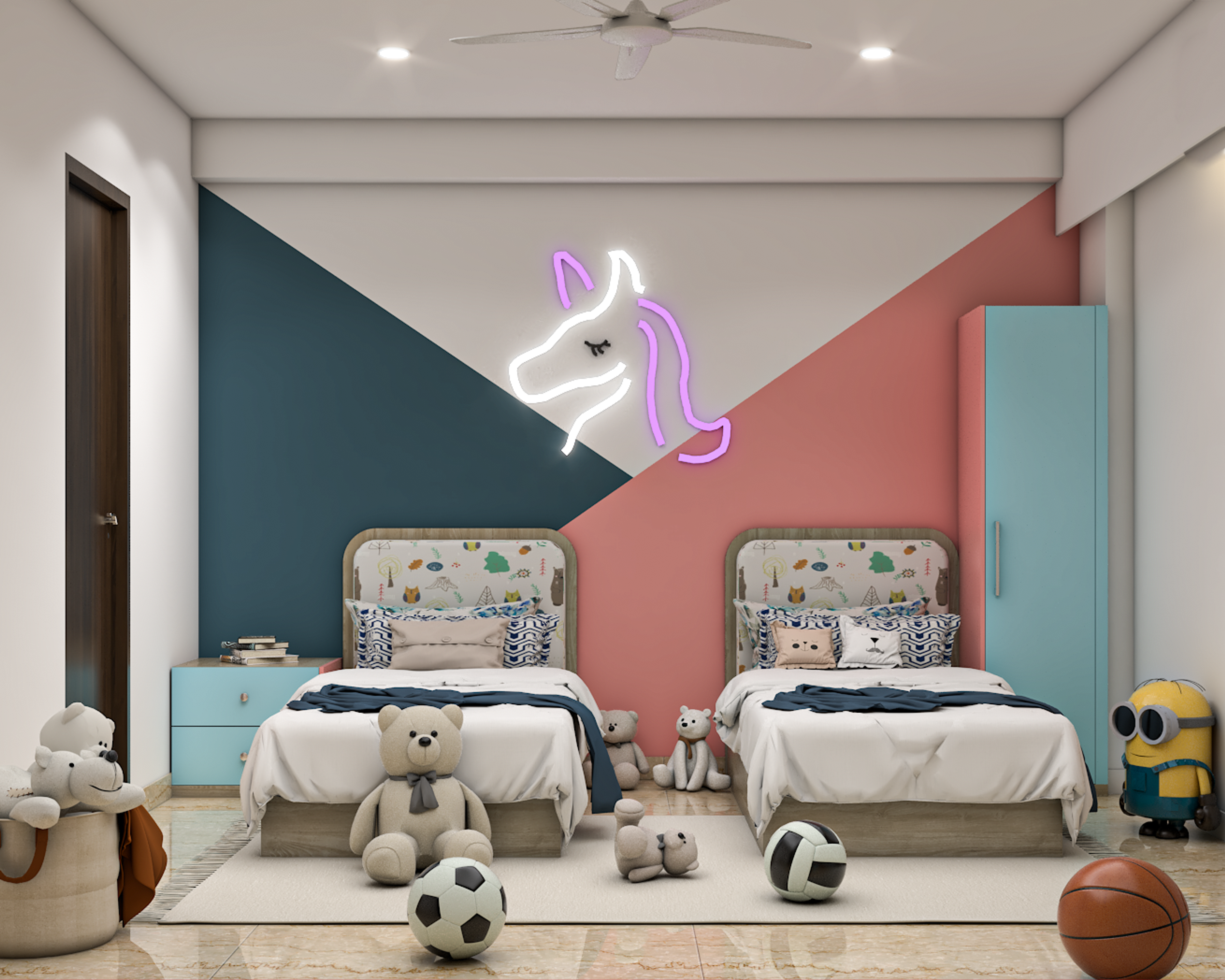 Kid's Bedroom Design With Colourful Accent Wall - Livspace