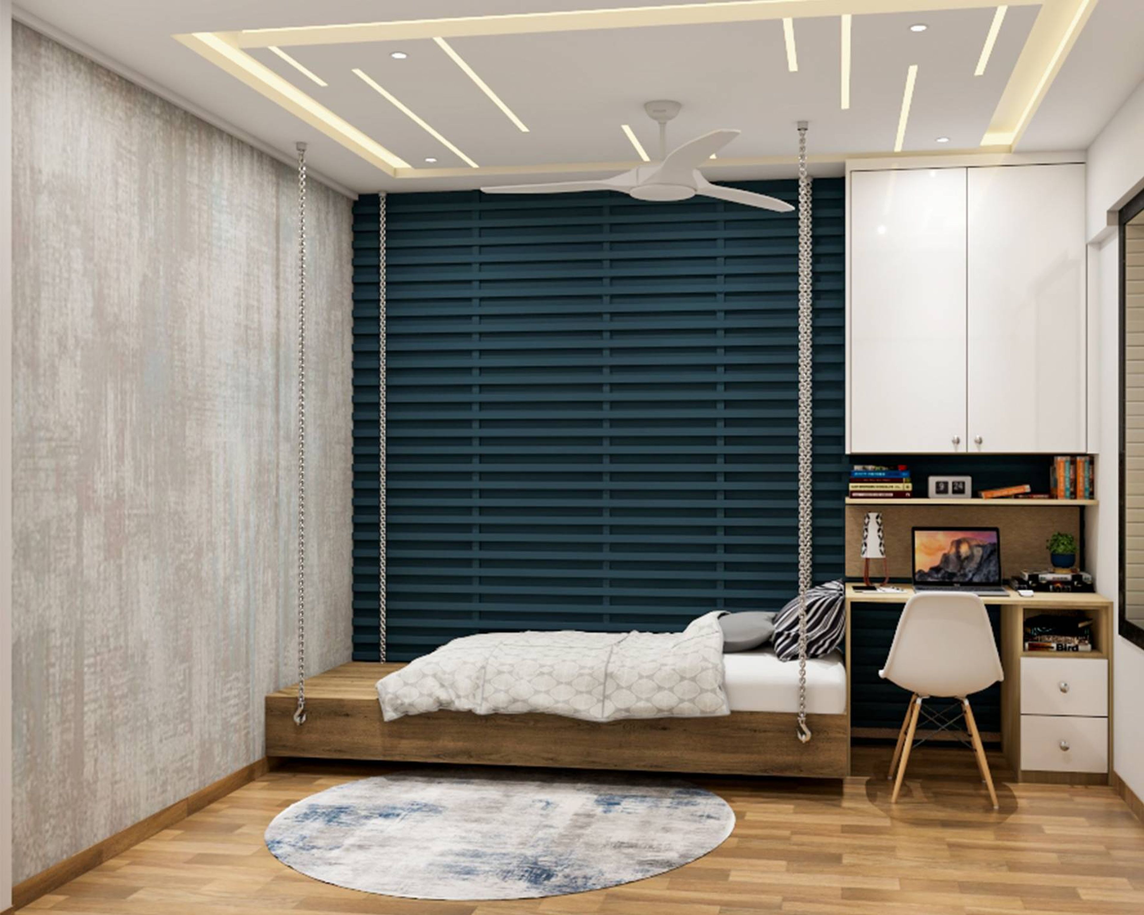 Unique Kid's Bedroom Design with Wooden Bed Cum Swing - Livspace