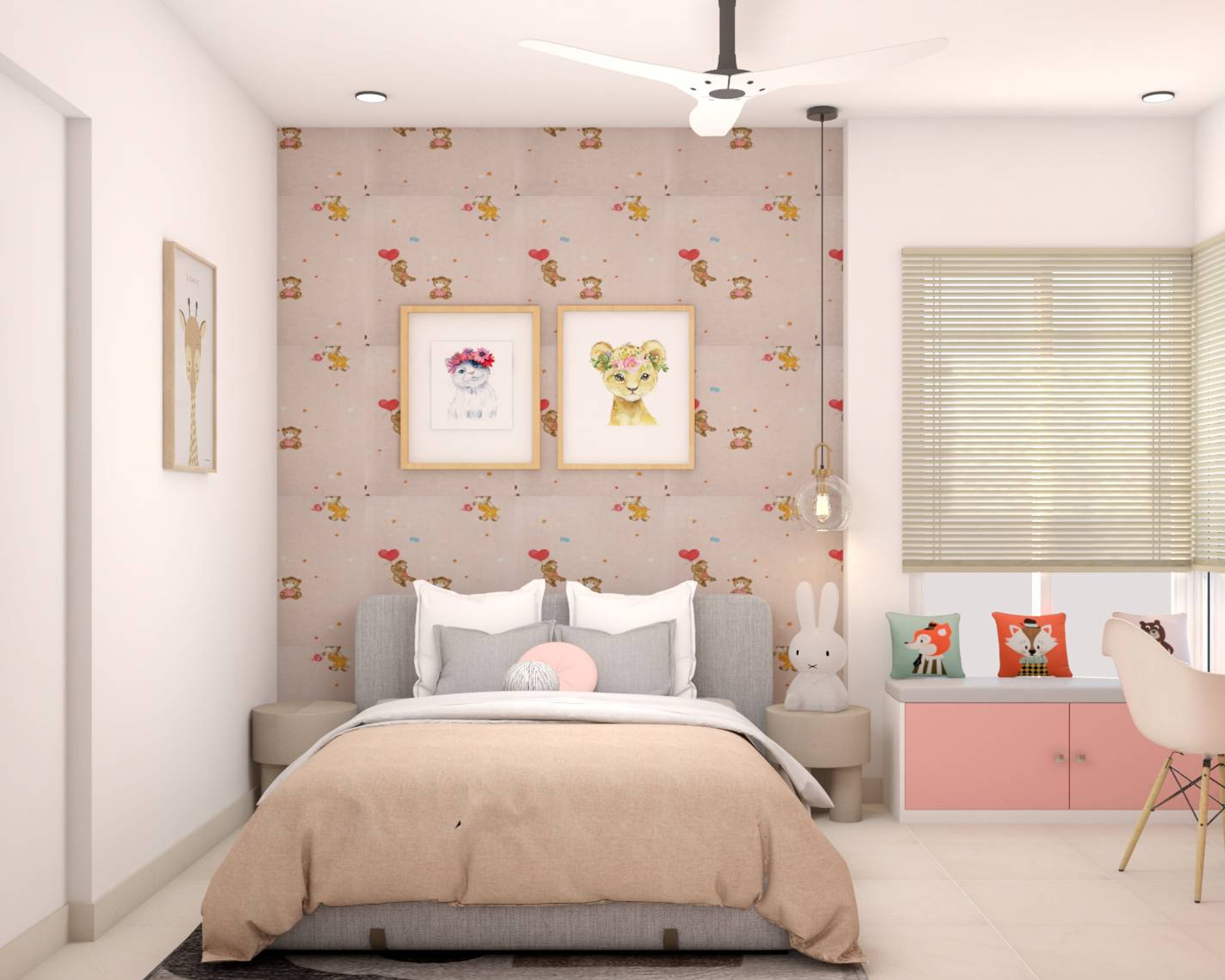 Modern Kid's Bedroom Design With Teddy Bear Wallpaper