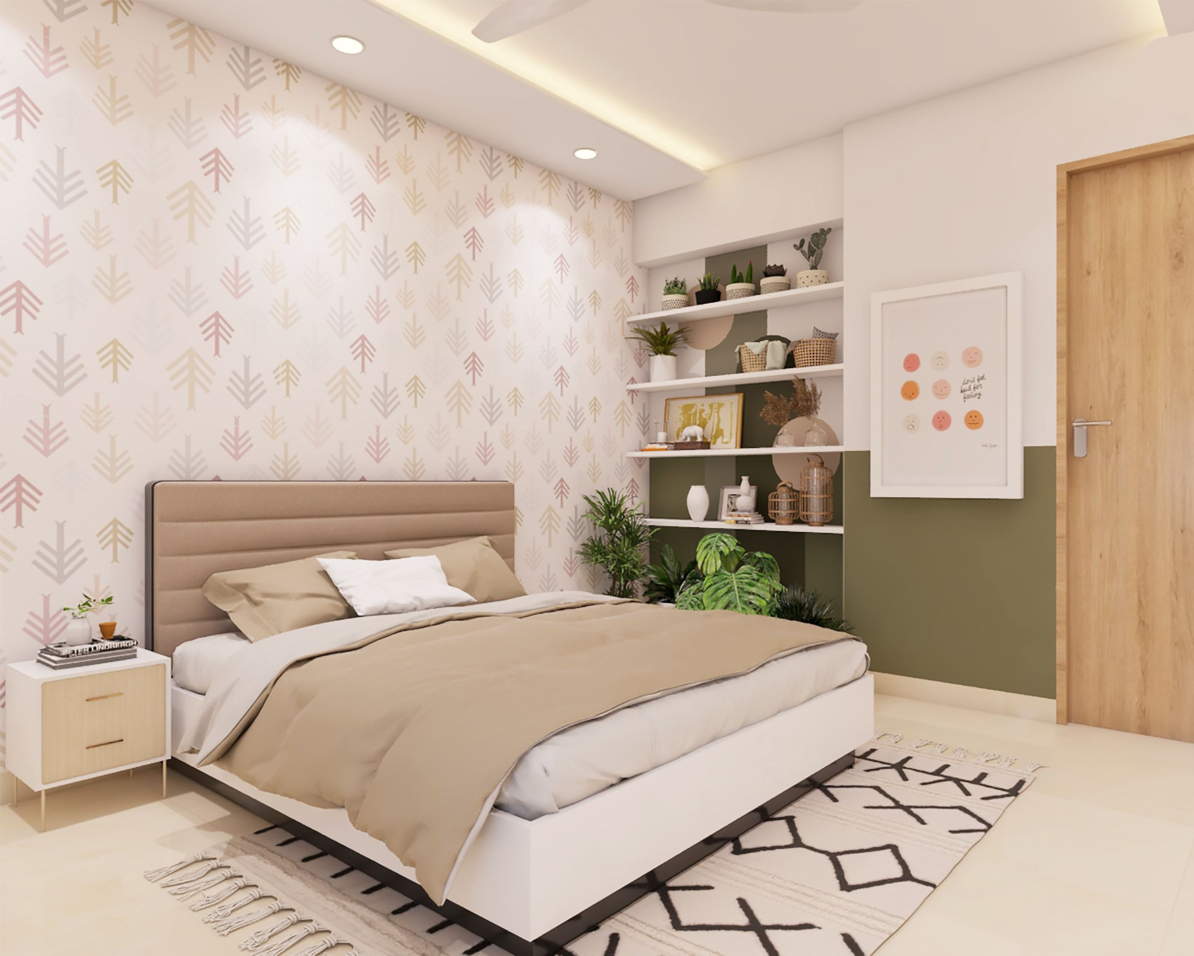 Modern Subtle Kid's Bedroom Design With Open Racks