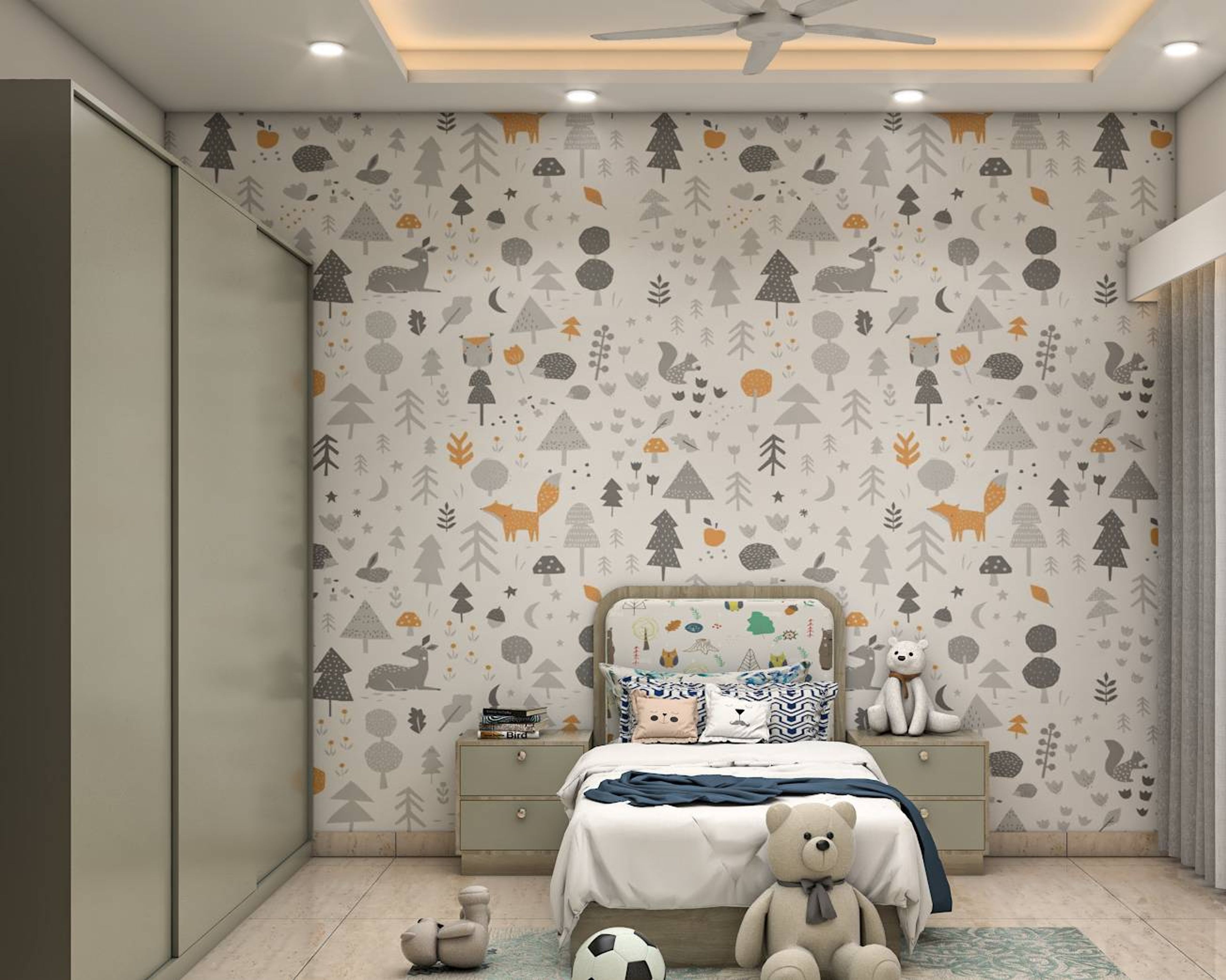 Contemporary Kid's Bedroom Design With Colourful Wallpaper
