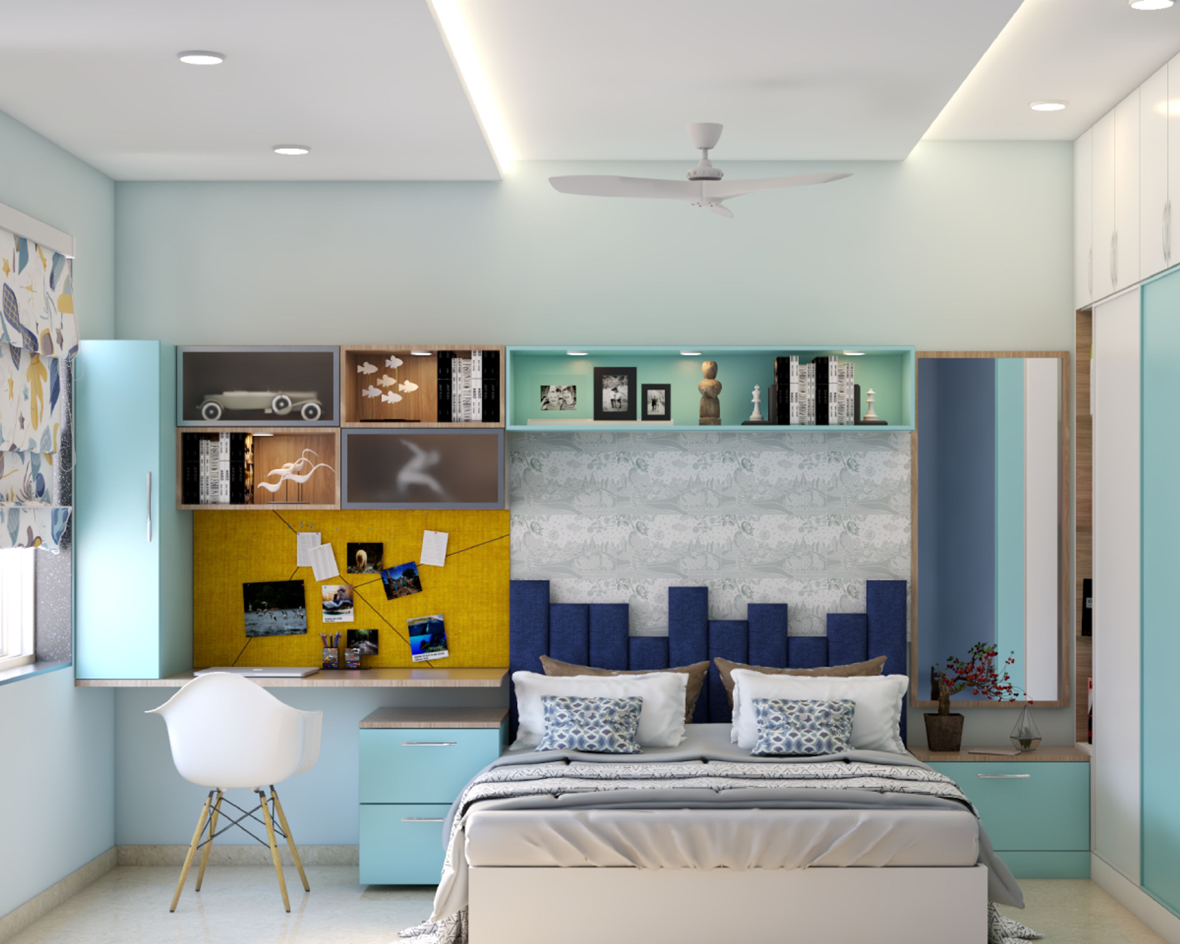 Modern Blue And White Themed Kid's Bedroom Design