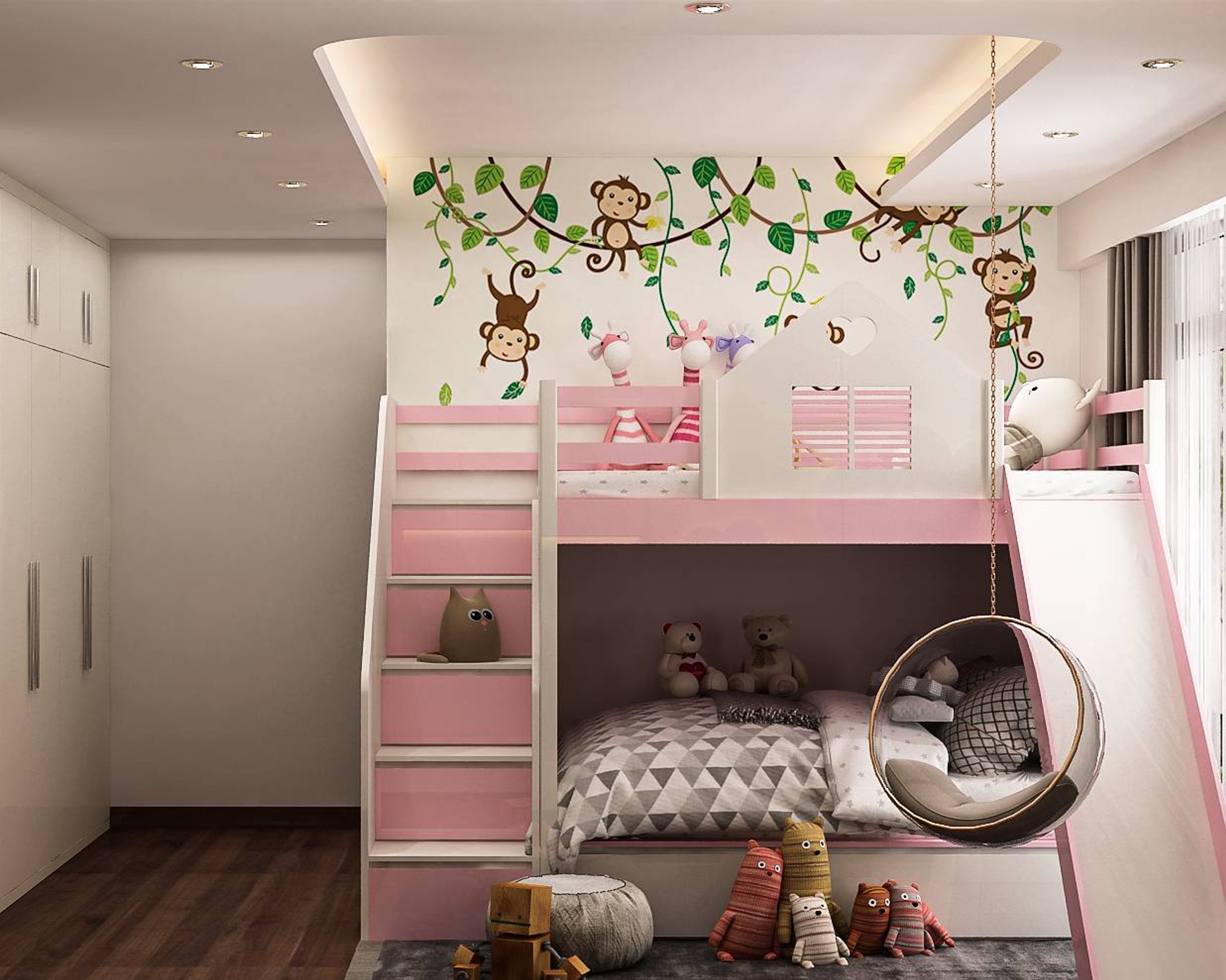 Modern Kid's Bedroom Design With Jungle Wallpaper