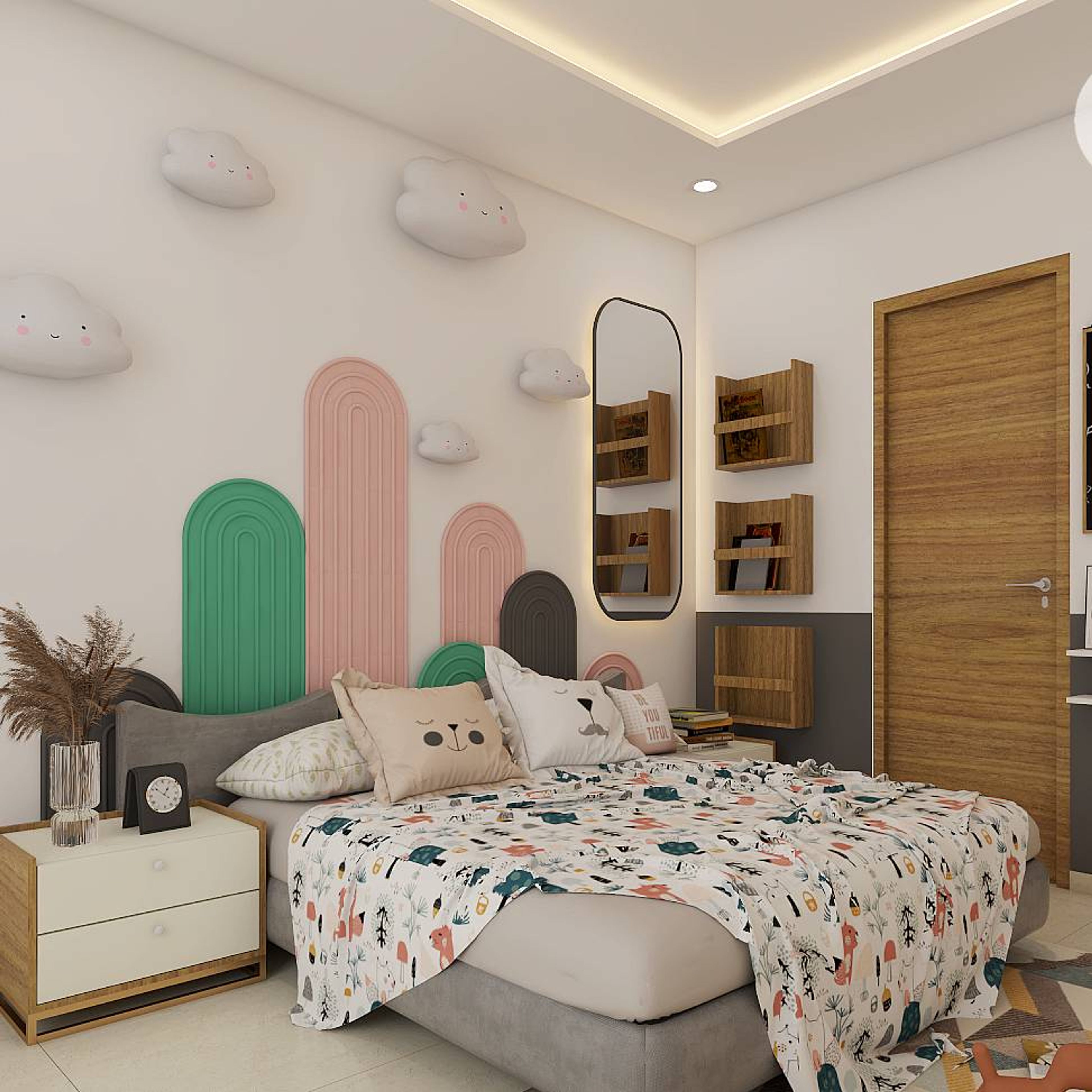 Contemporary Kid's Bedroom With Cloud-Themed Decor