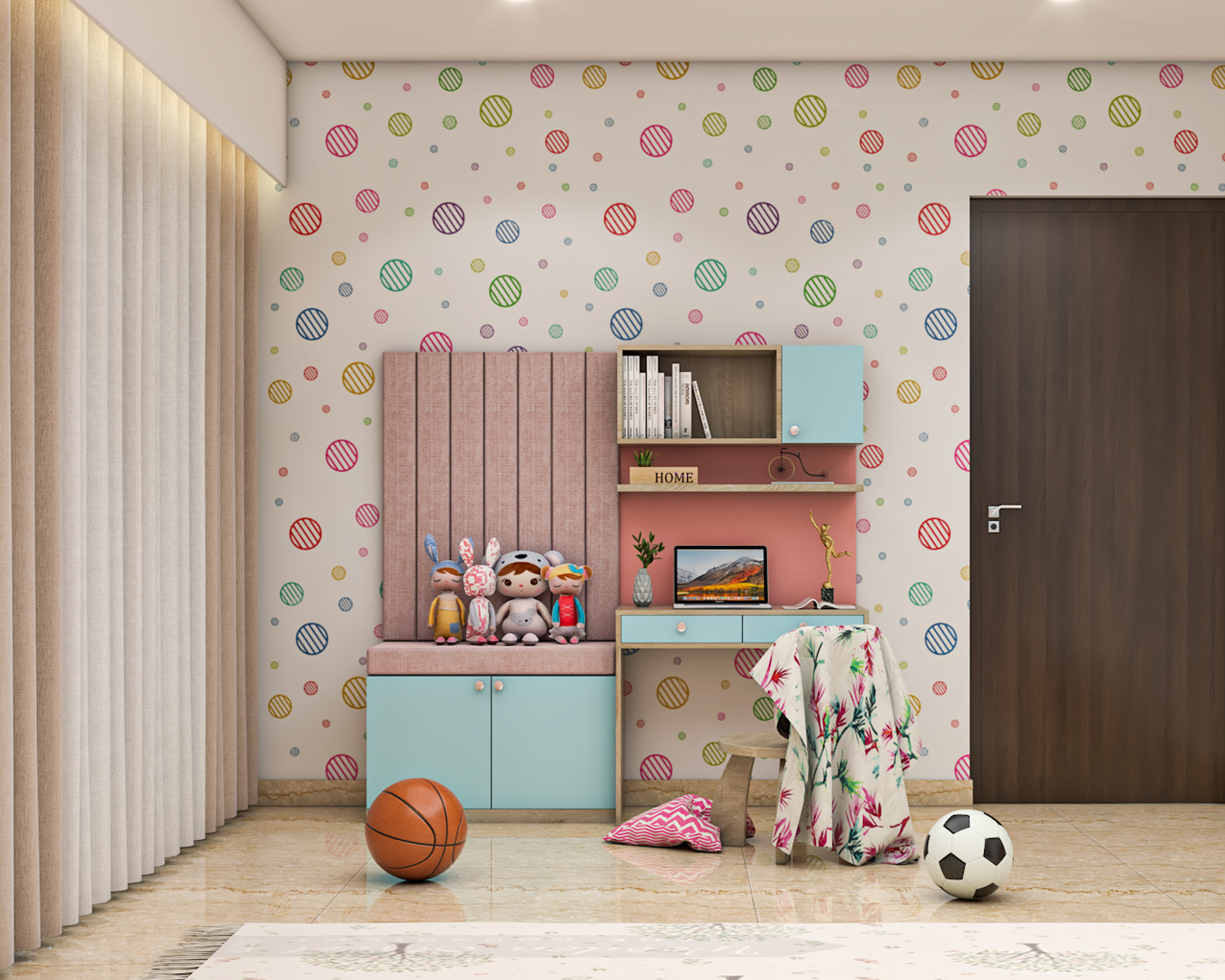 Kid's Bedroom Design With Colourful Accent Wall - Livspace