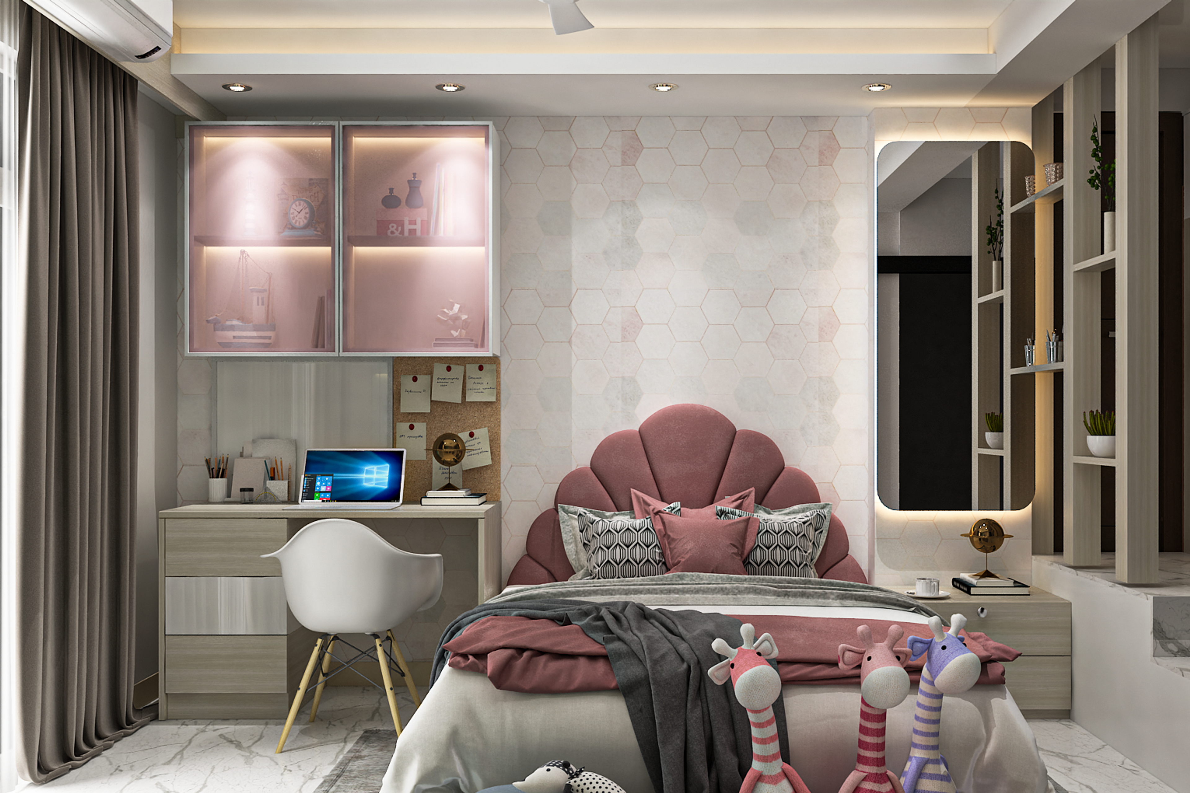 Modern Kid's Bedroom With Hexagonal Wallpaper – Livspace