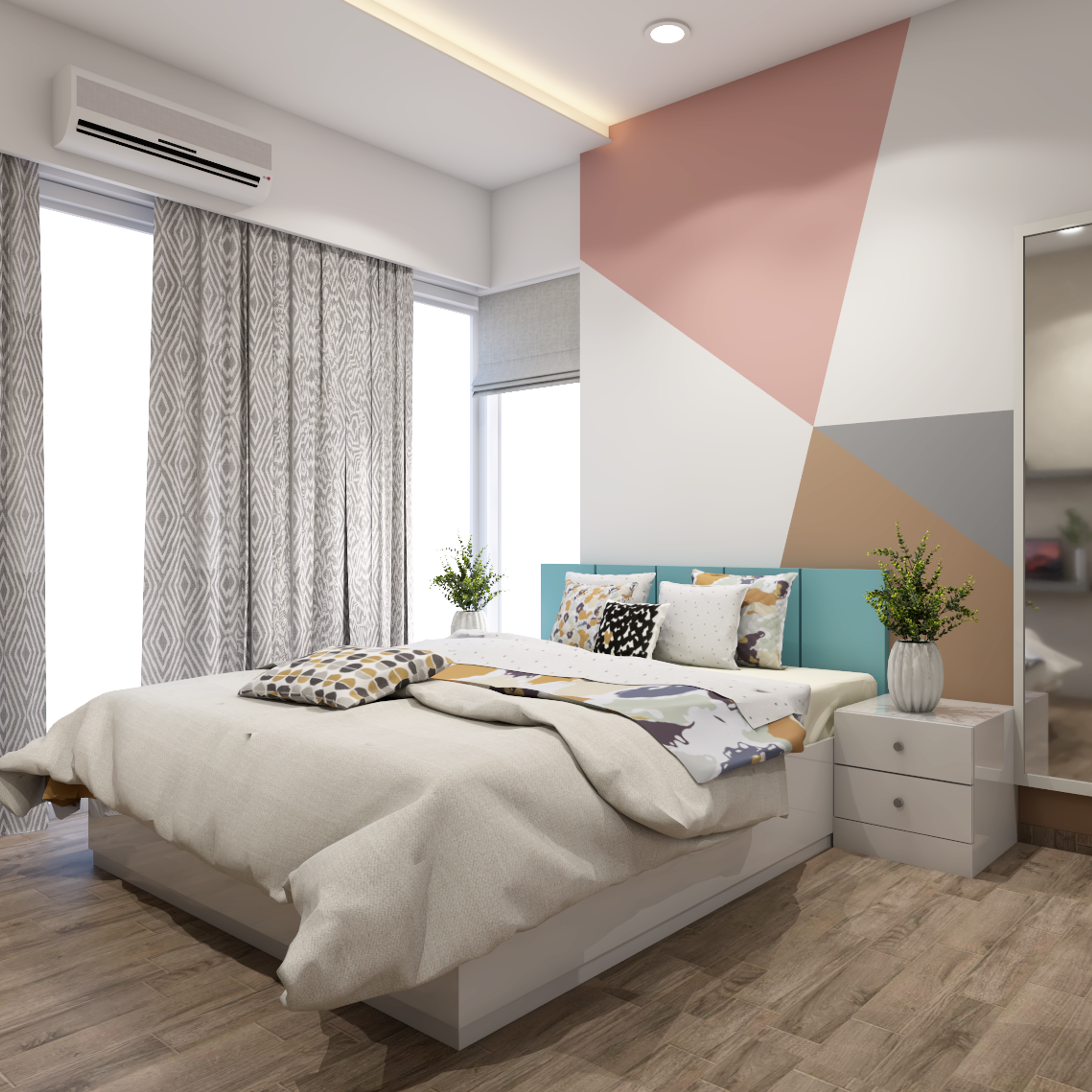 Modern Kid's Bedroom Design With Colourful Accent Wall