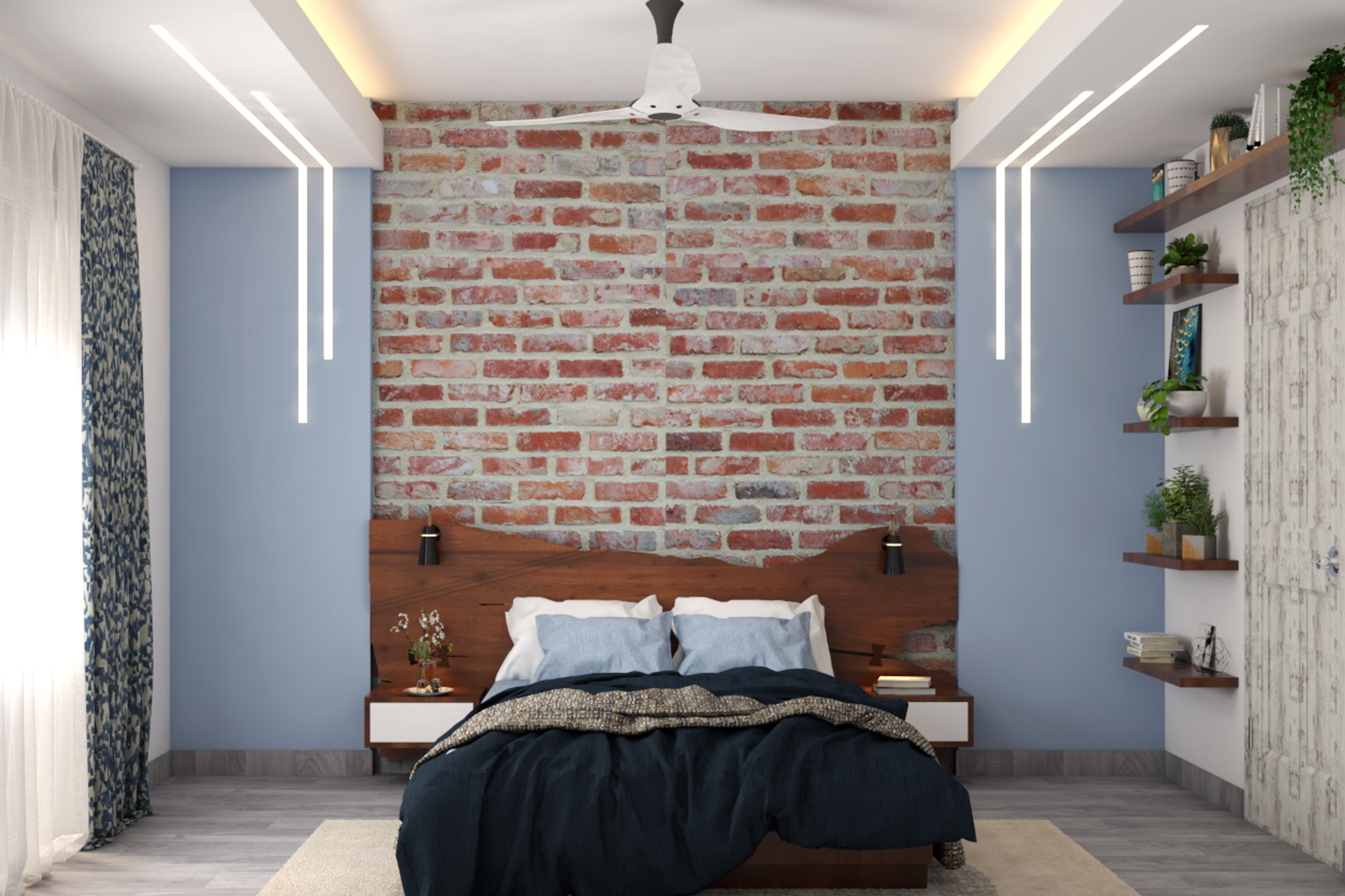 Modern Kid's Bedroom Design With Brick Accent Wall