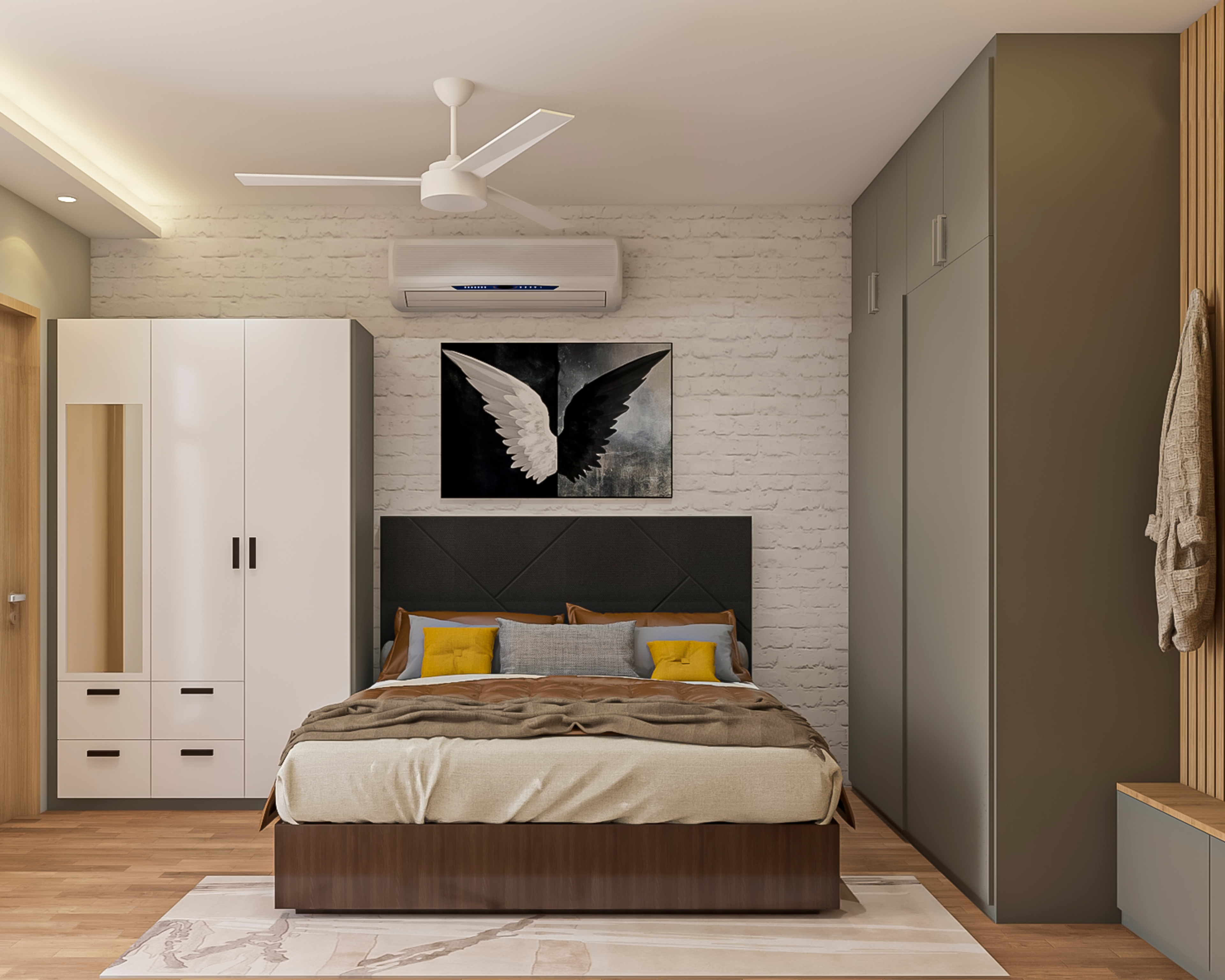 Modern Kid's Bedroom Design With Two Wardrobes
