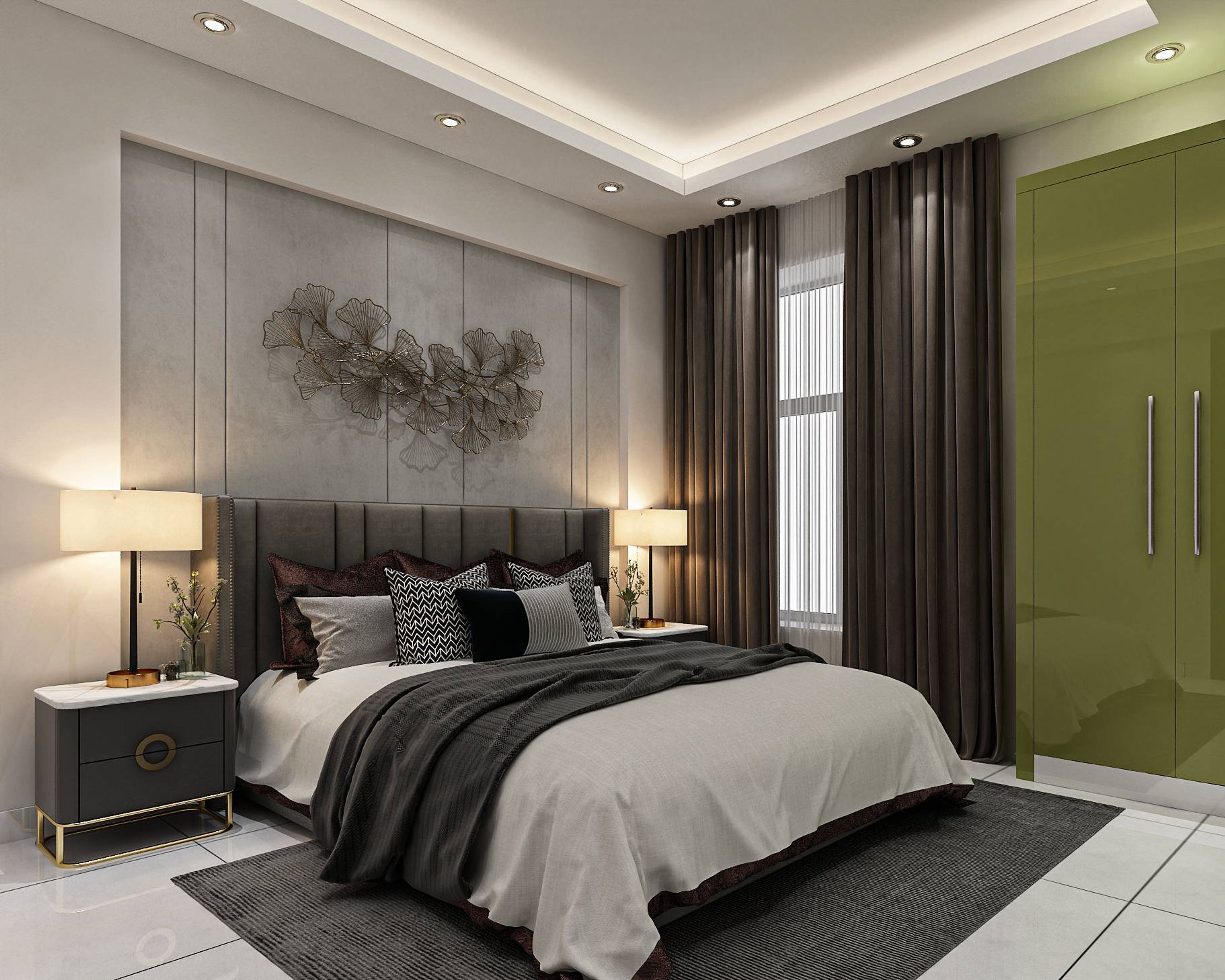 Contemporary Kid's Bedroom Design With Green Wardrobe