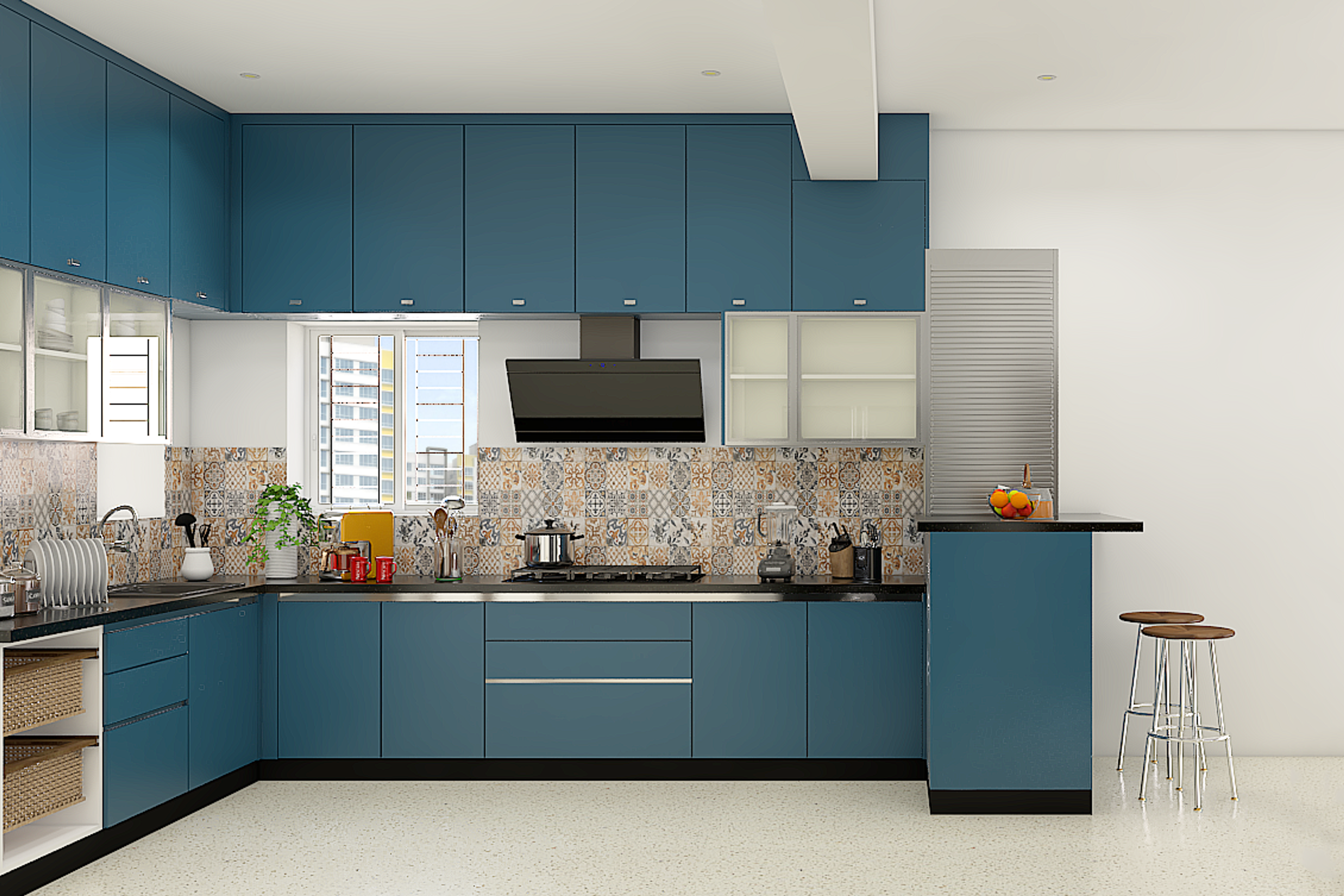 Modern Blue-Themed Modular Kitchen Design
