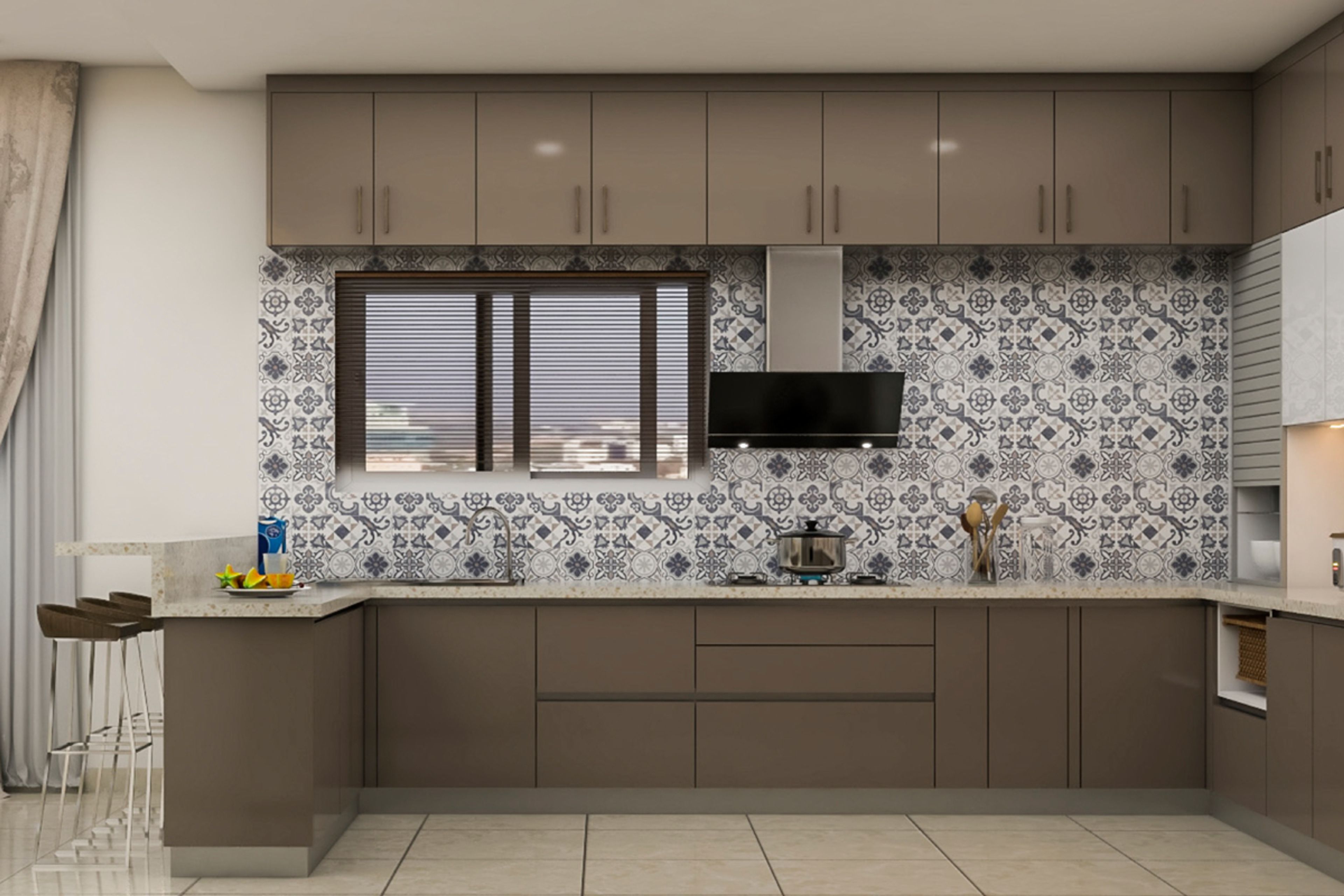 Modern Kitchen Interior Design With Floral Dado And Cove Lighting