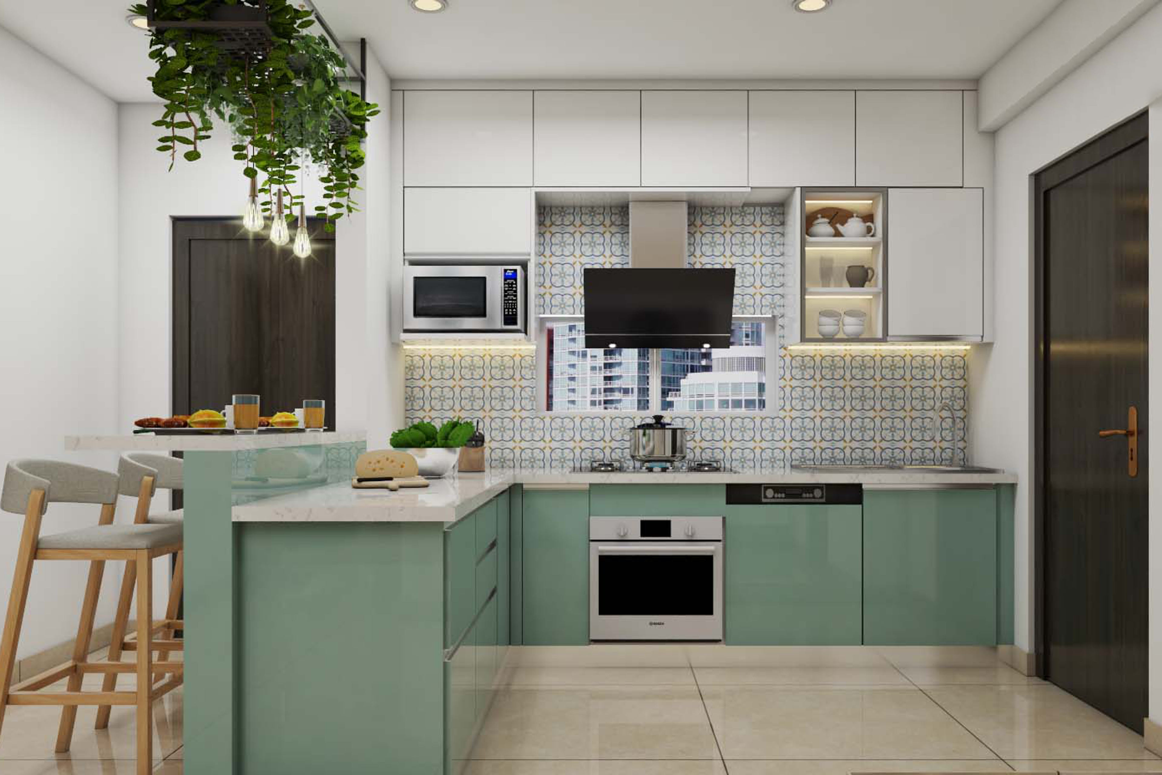 Modern Open Kitchen Design With L-Shaped Counter