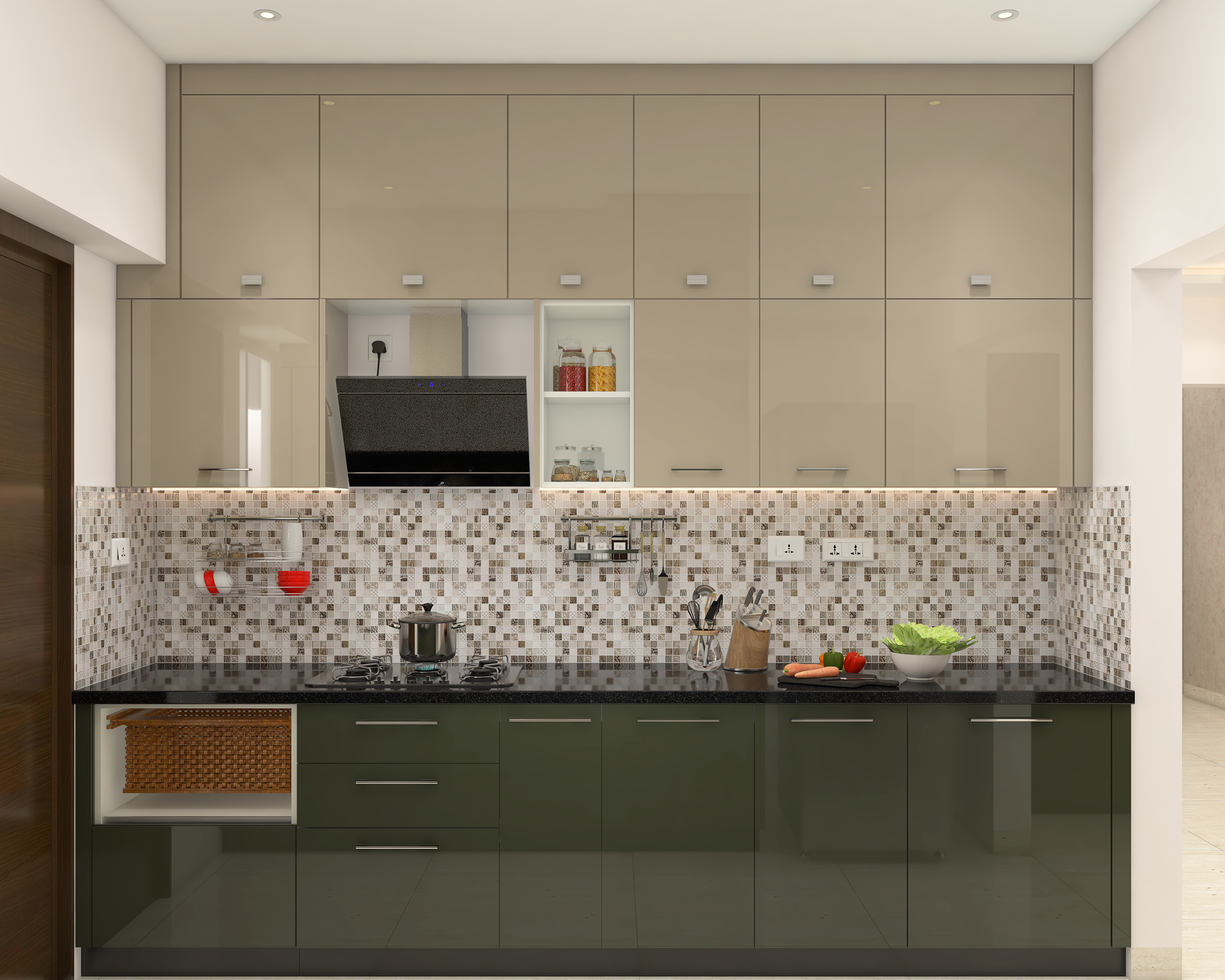 Modern Kitchen Design With Dark Olive Green Cabinets