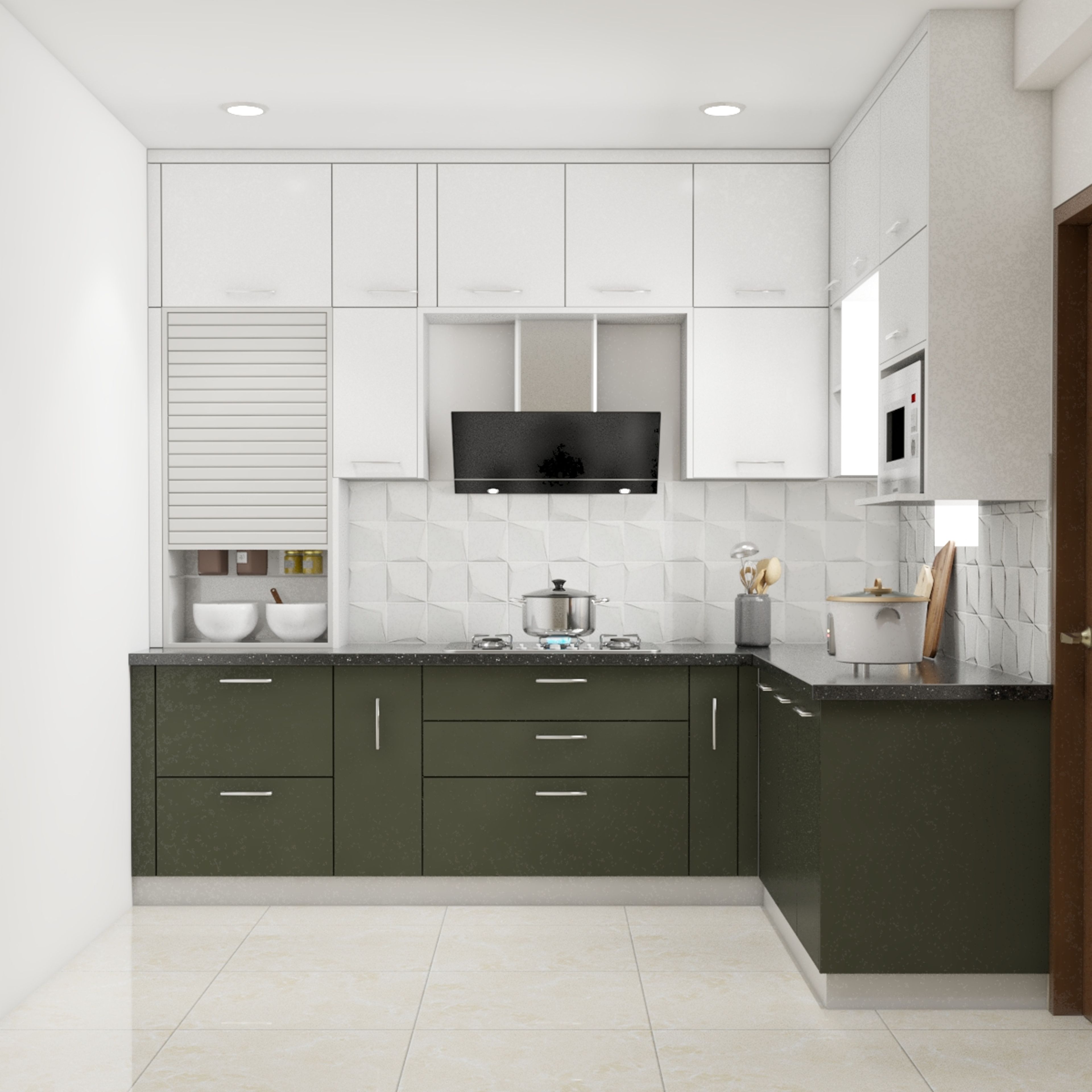 Modern Compact L-Shaped Kitchen Design Idea