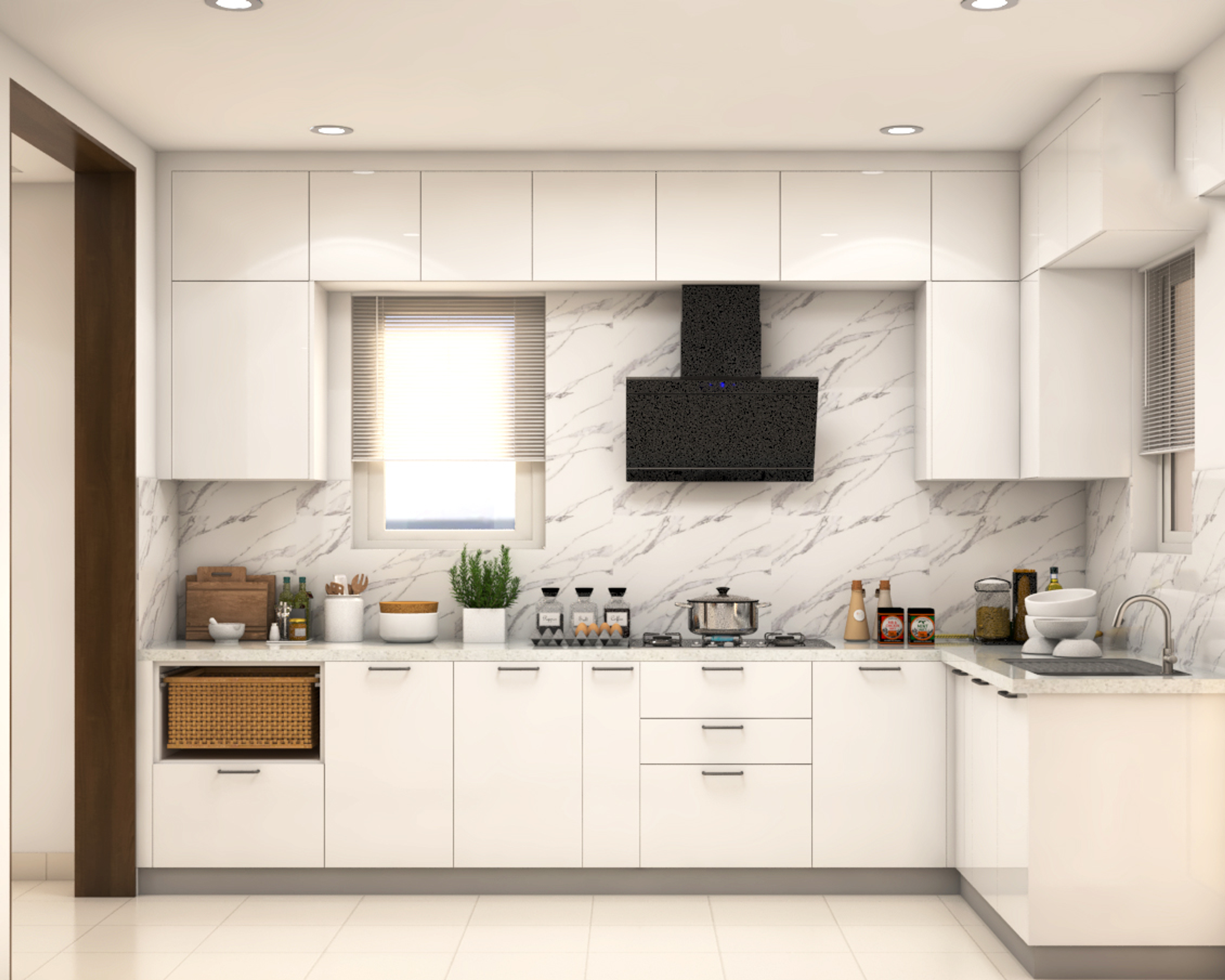 Contemporary Compact L-Shaped Modular Kitchen Design