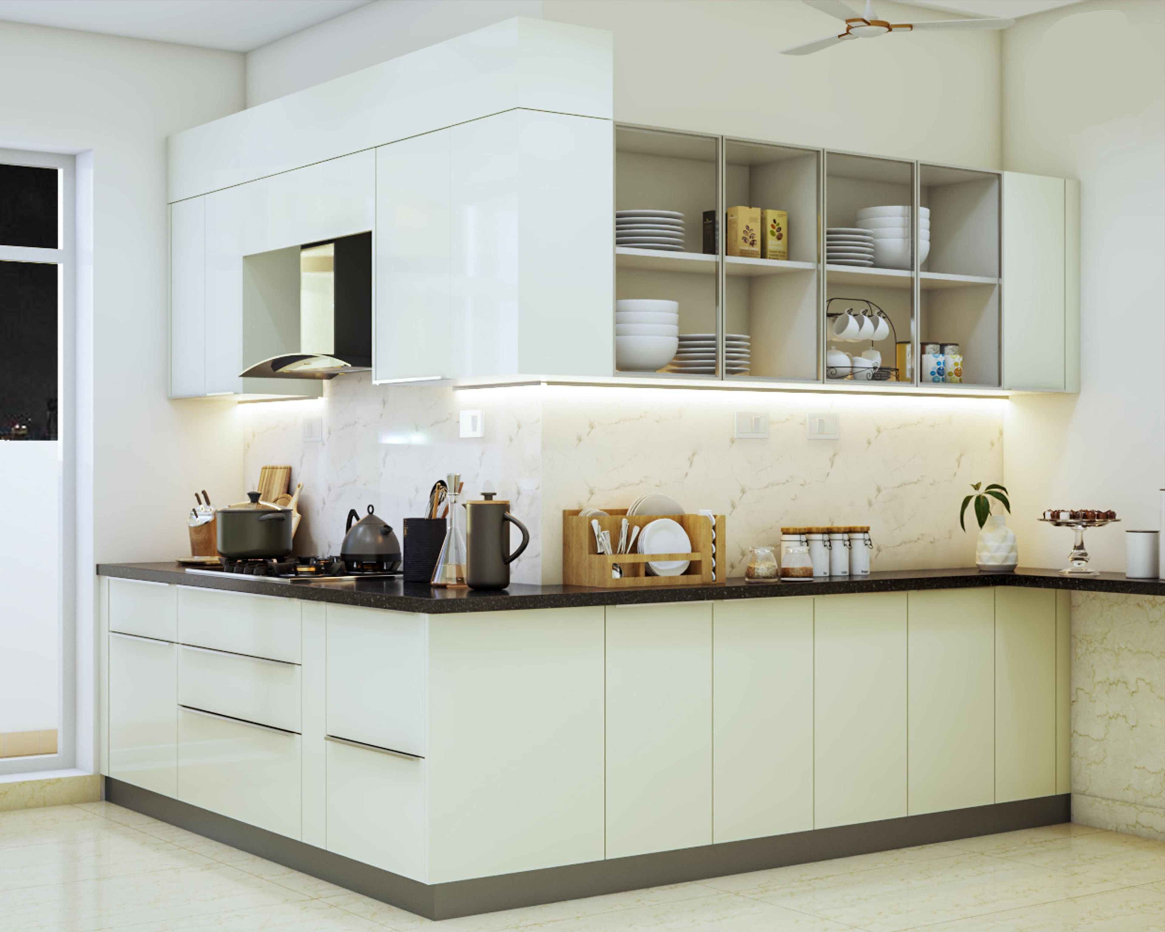 Contemporary Modular Kitchen Design With Under Cabinet Lighting