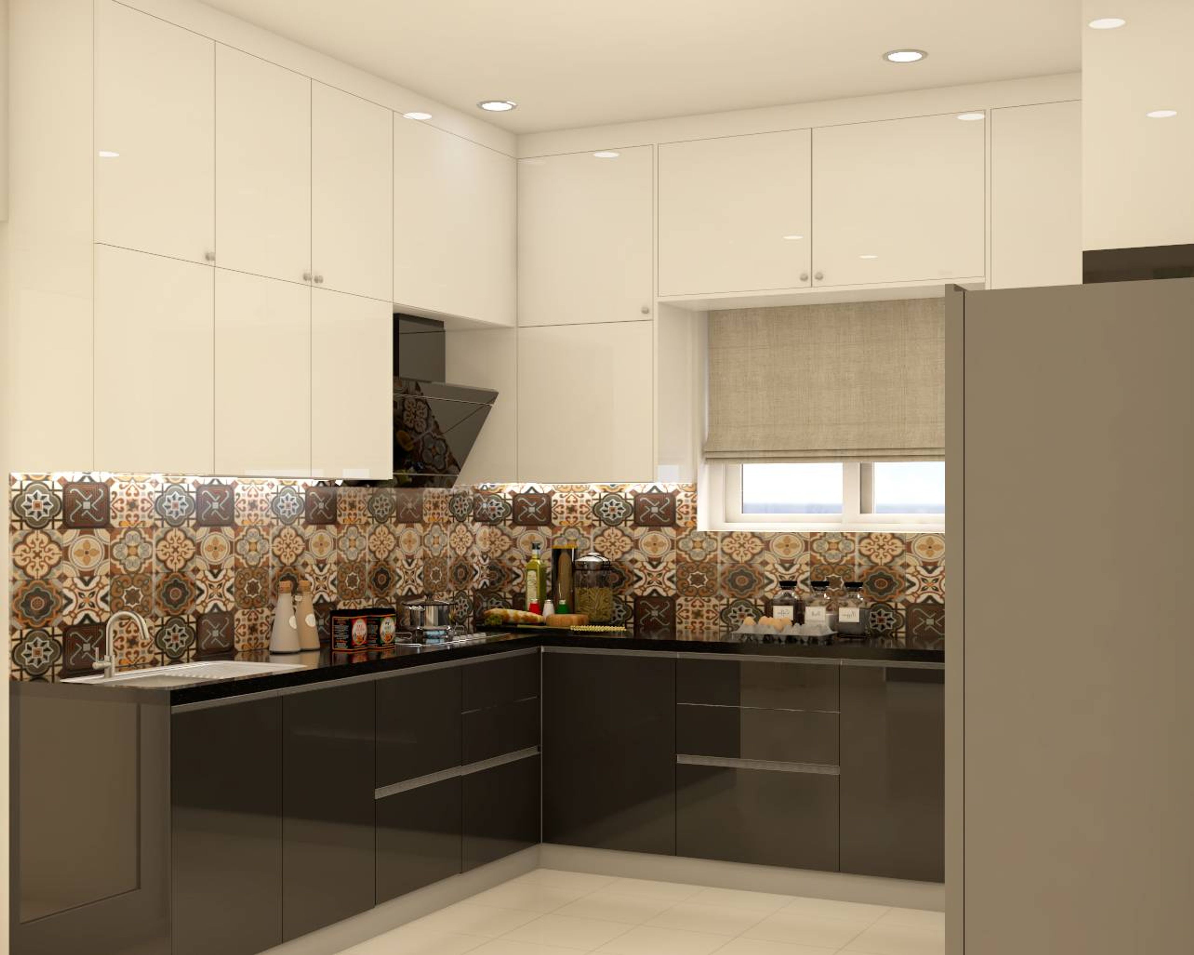 Modern Modular Indian Kitchen Design With A Wall Dado