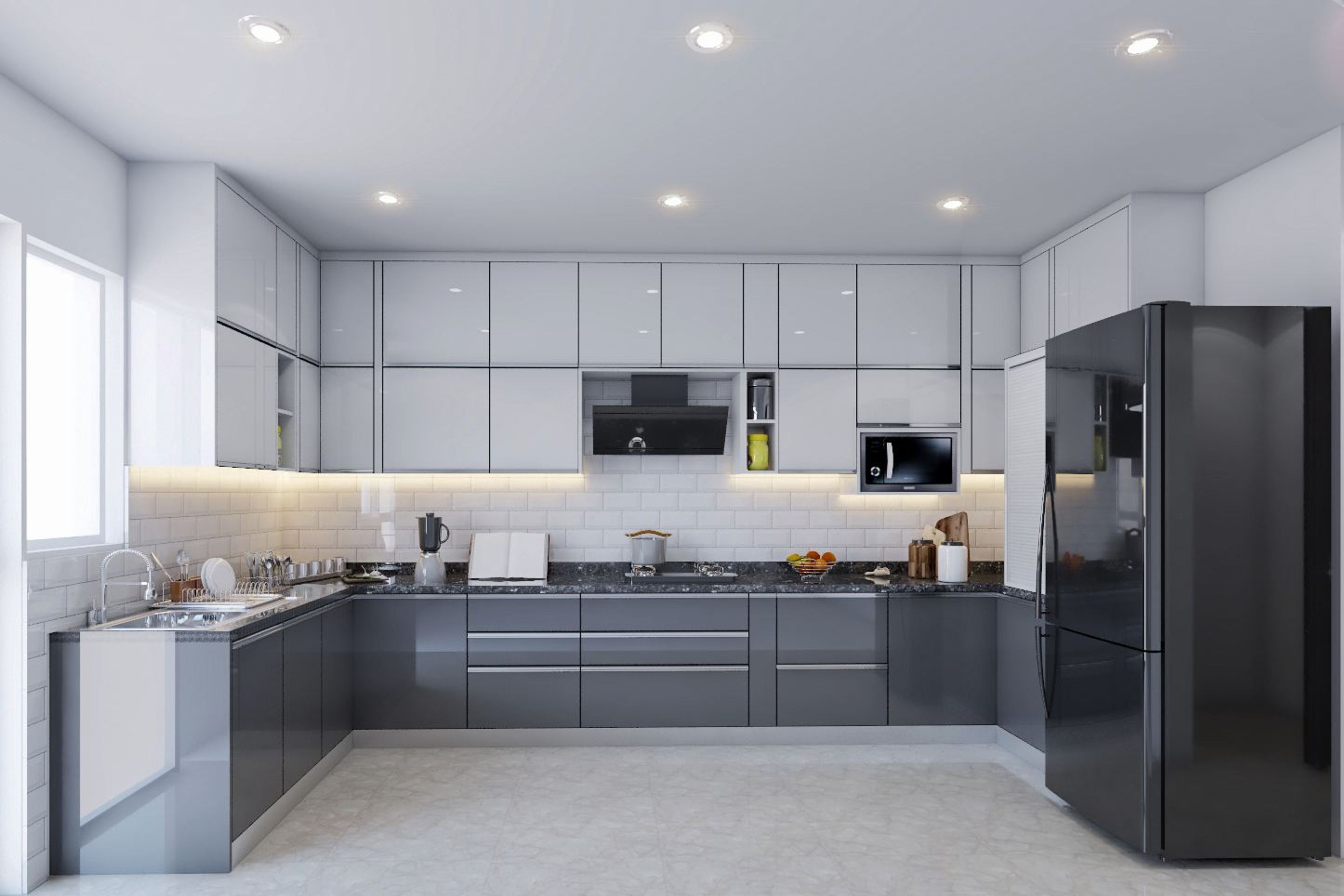 Spacious U-Shaped Modular Kitchen Design